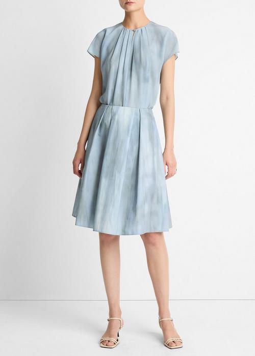 Washed Ombré Cotton Pleated Knee Skirt