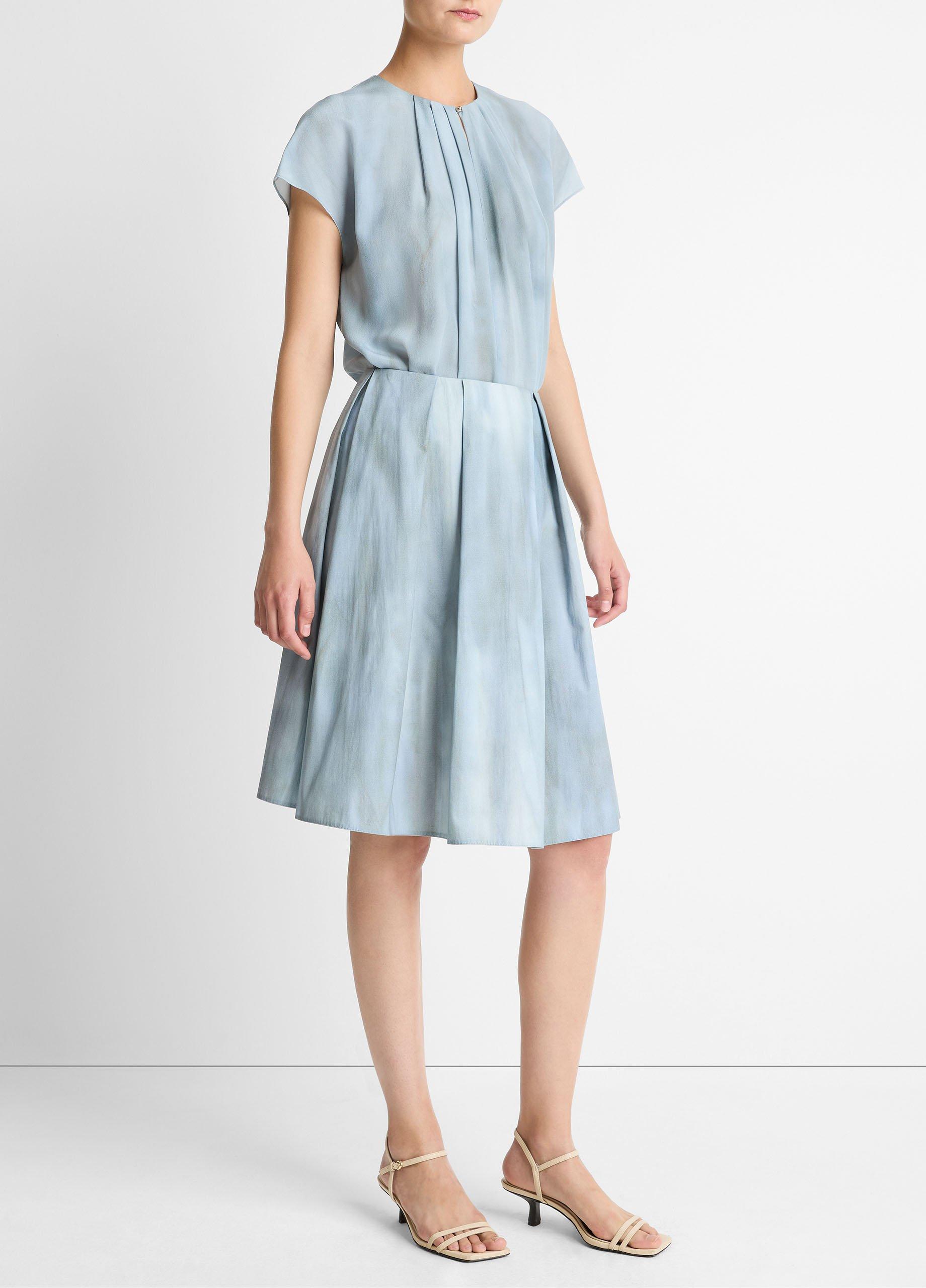 Washed Ombr&eacute; Cotton Pleated Knee Skirt image number 1