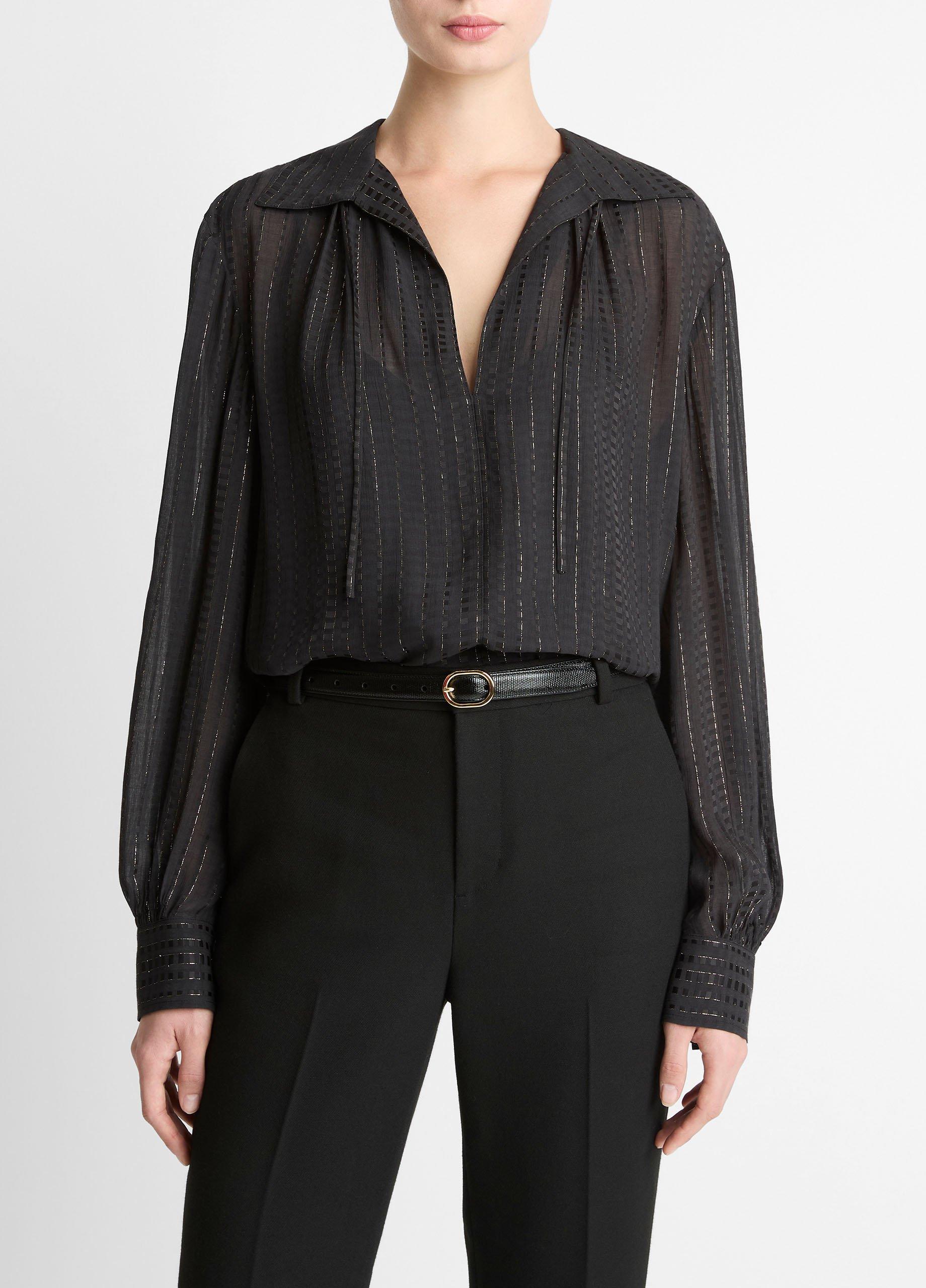 Metallic-Stripe Gathered Blouse