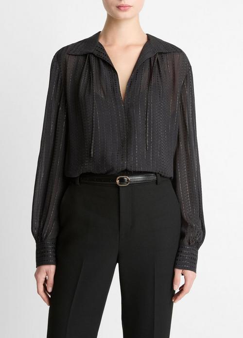 Metallic-Stripe Gathered Blouse
