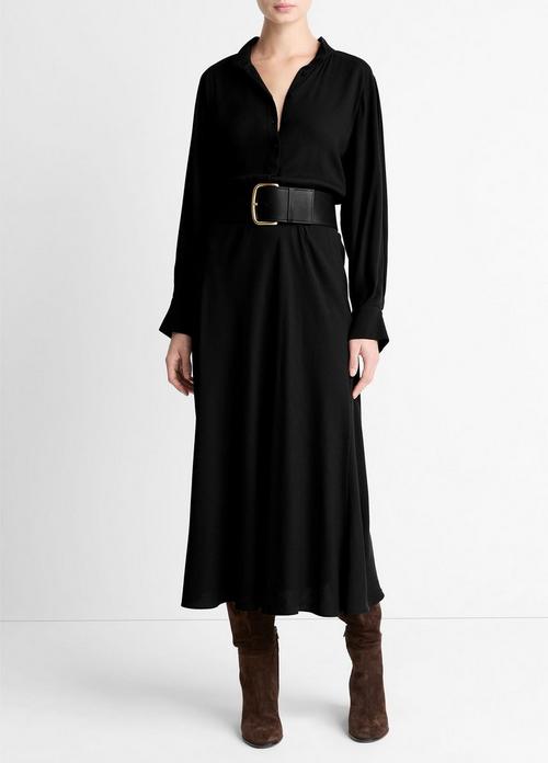Crepe Collar-Stand Shirt Dress