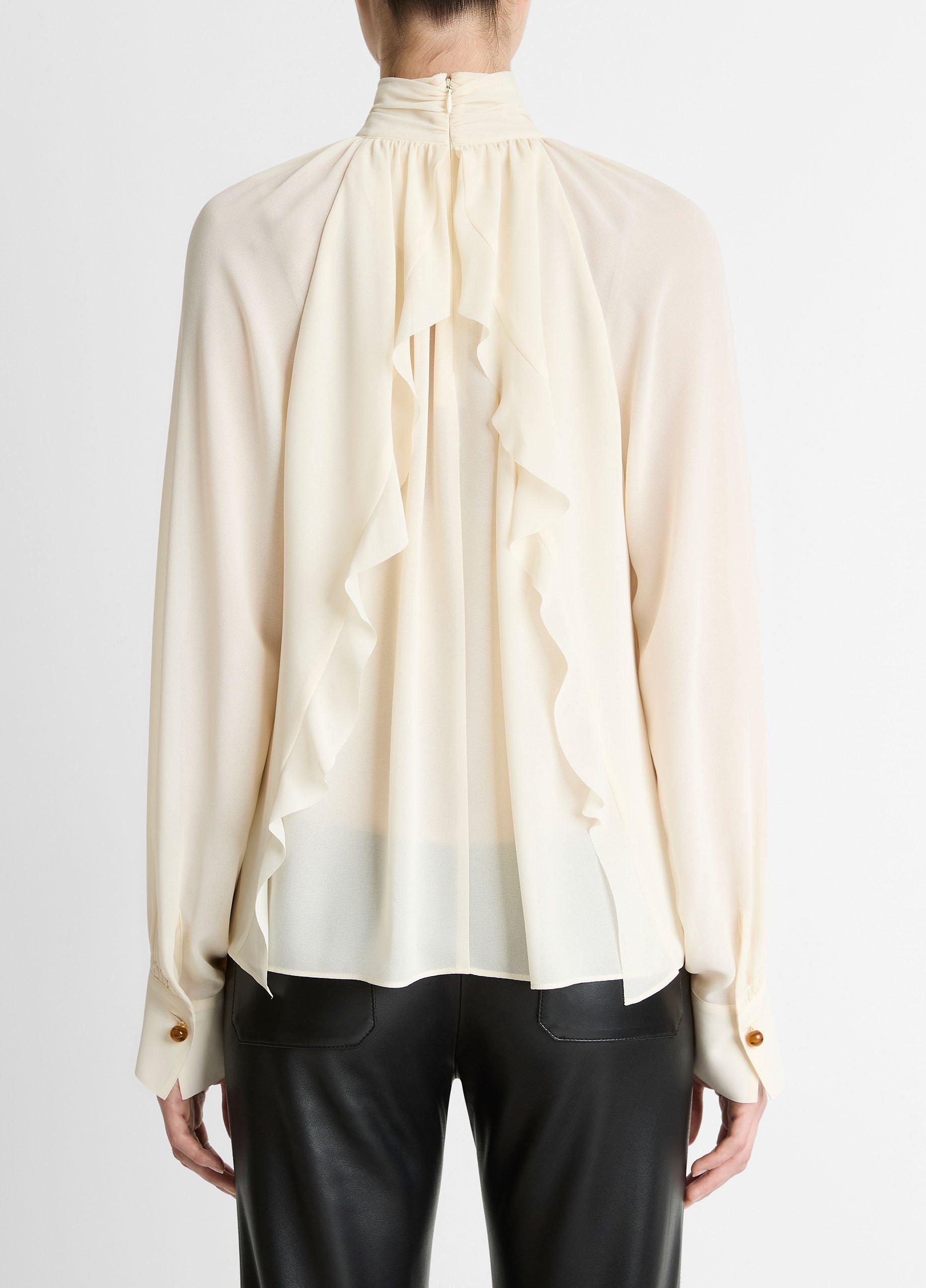 Gathered Draped-Neck Crepe Blouse image number 2