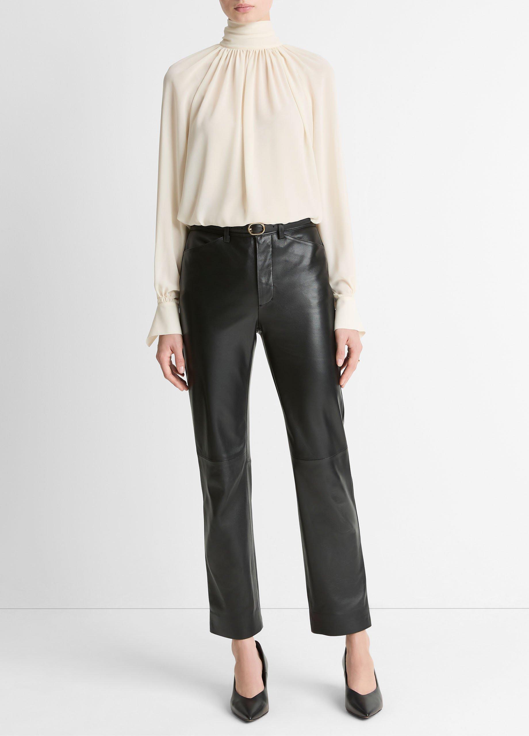 Gathered Draped-Neck Crepe Blouse image number 3