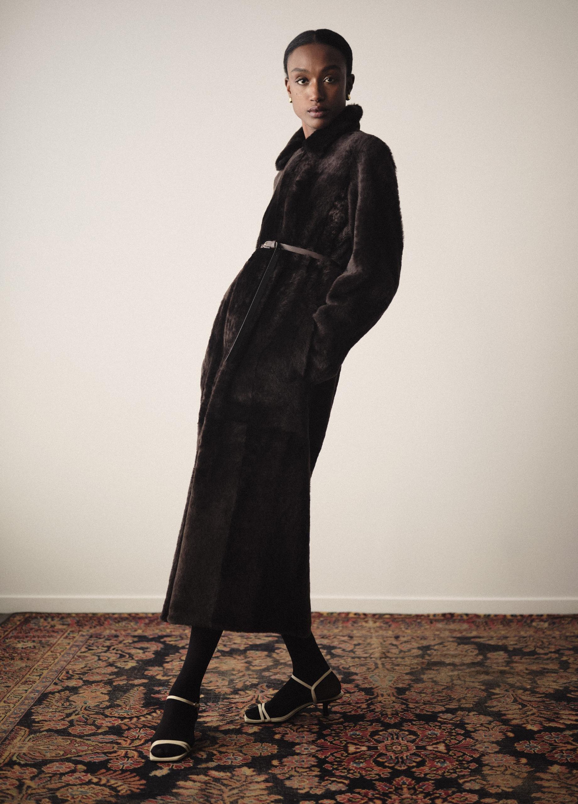 Shearling Long Coat in Coats | Vince