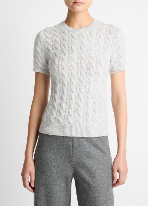 Cable-Knit Wool & Cashmere-Blend Short-Sleeve Sweater