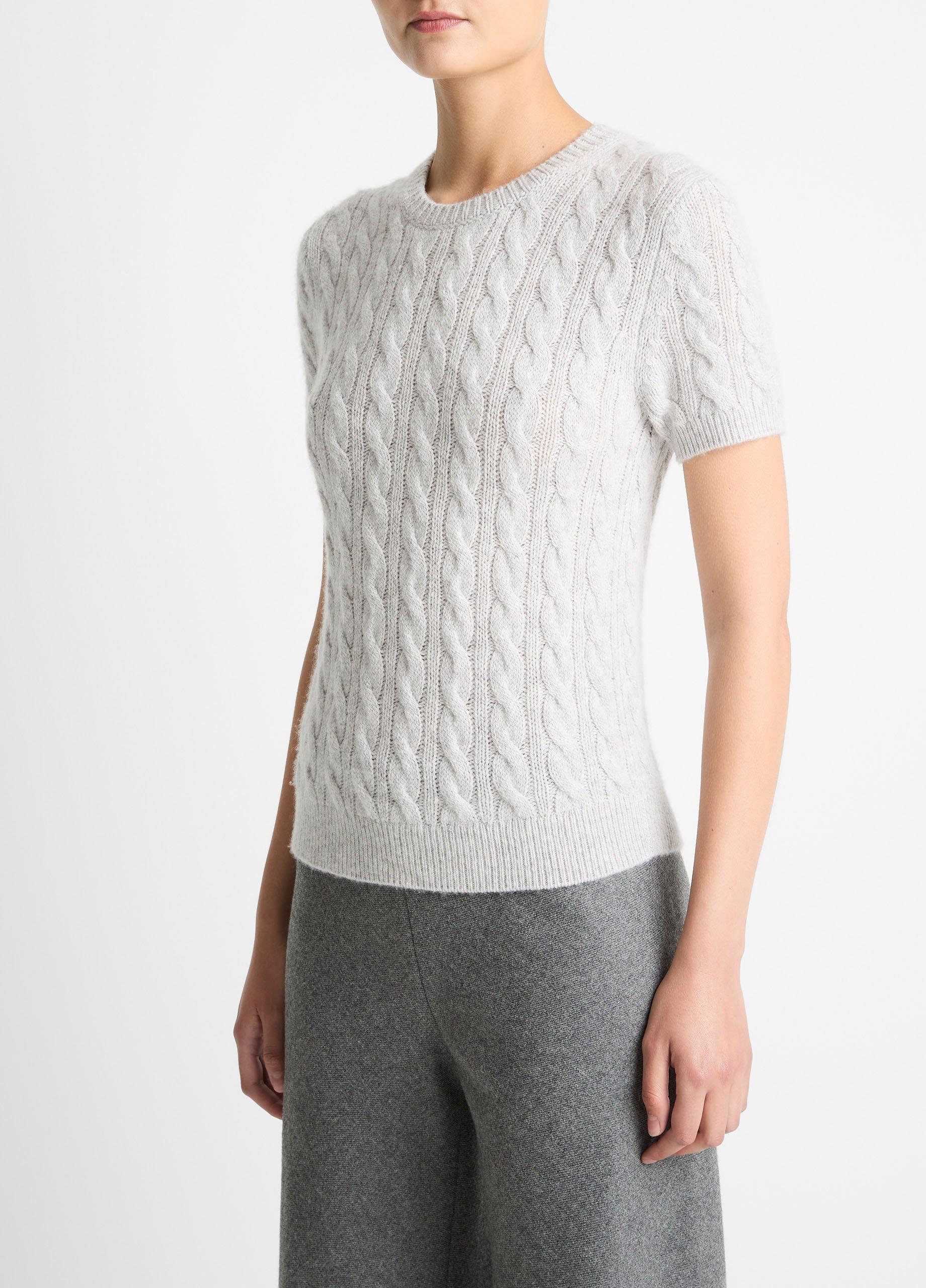 Cable-Knit Wool & Cashmere-Blend Short-Sleeve Sweater image number 1