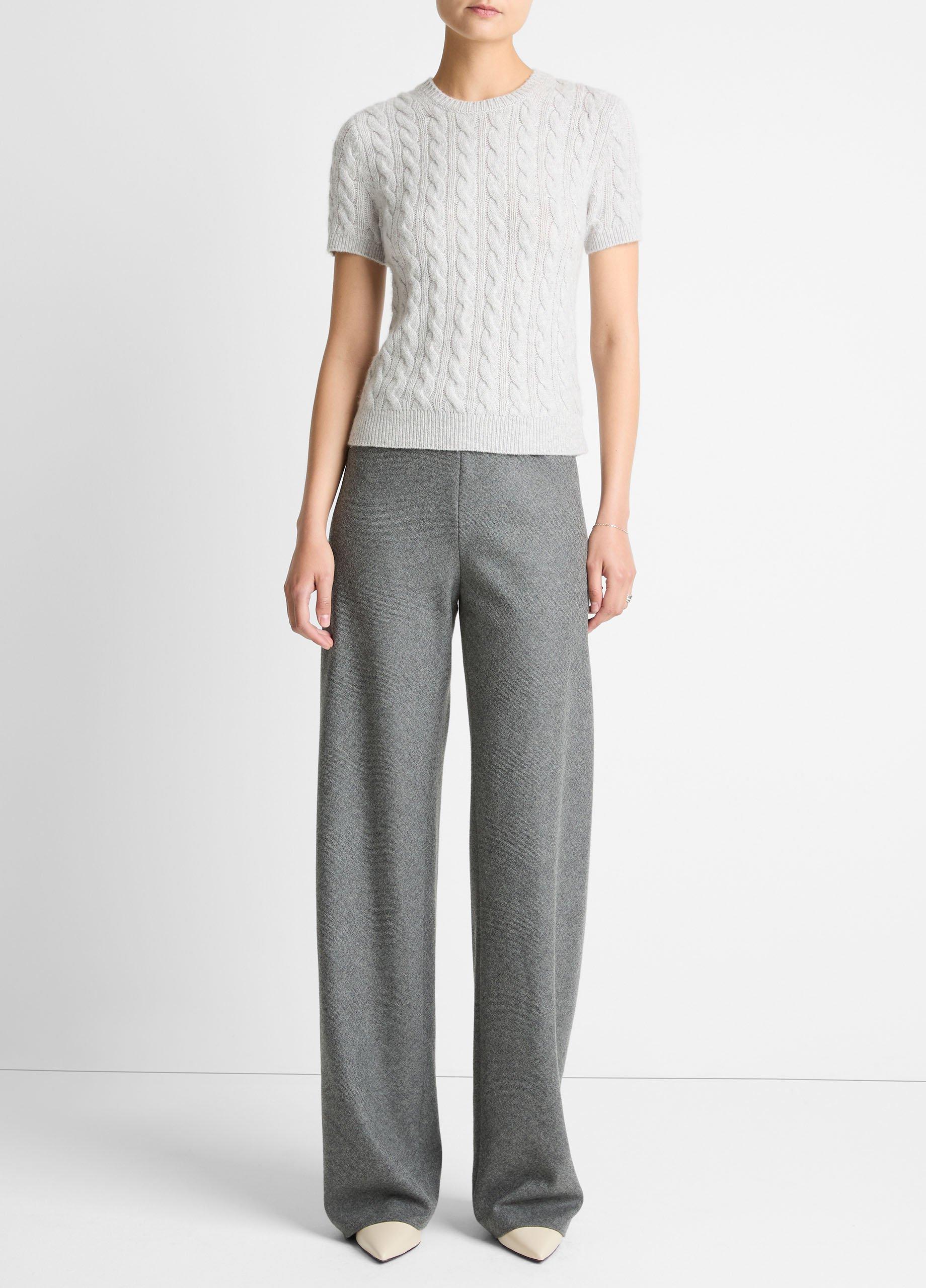 Cable-Knit Wool & Cashmere-Blend Short-Sleeve Sweater image number 3
