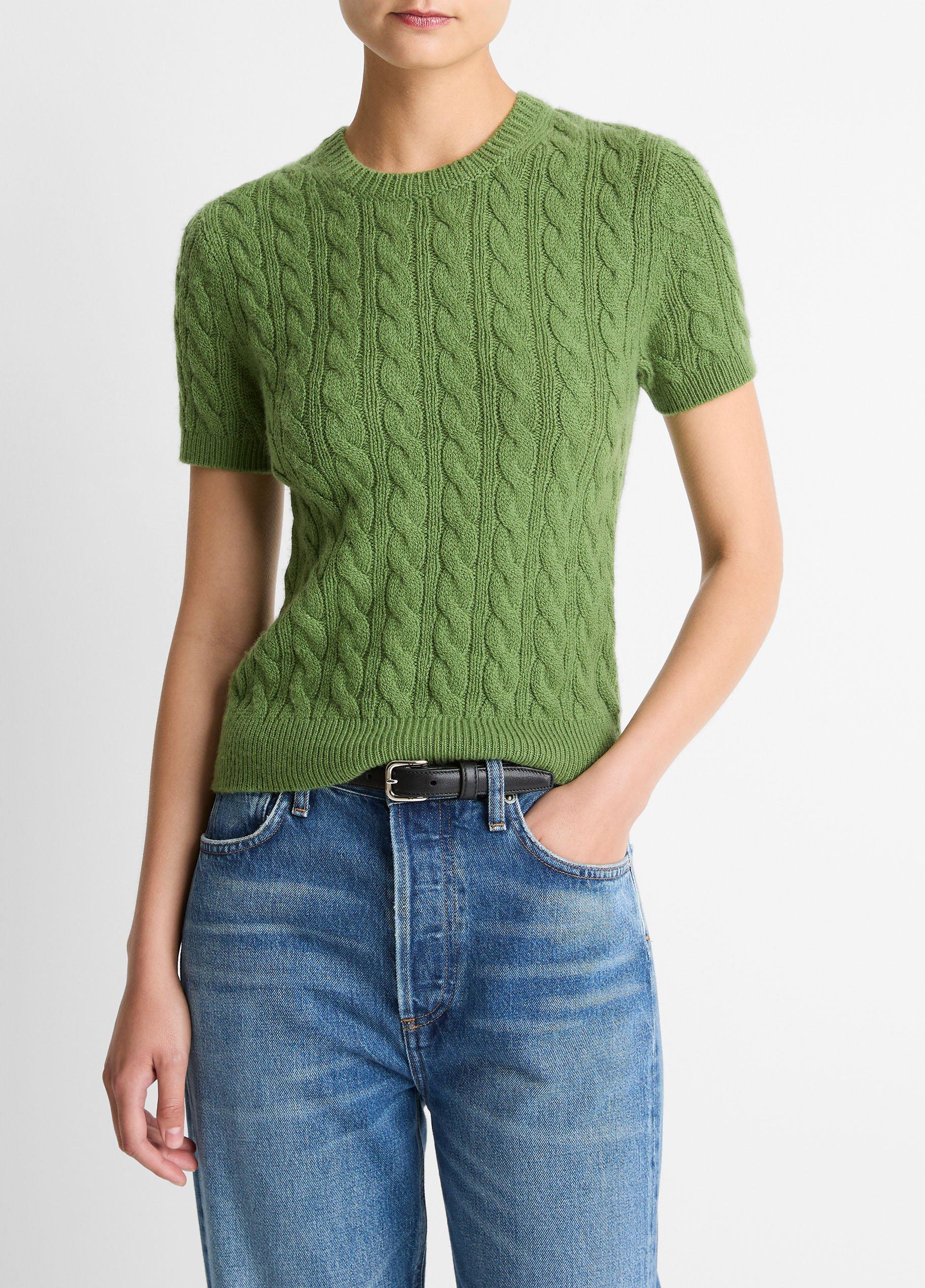 Cable-Knit Wool & Cashmere-Blend Short-Sleeve Sweater image number 0