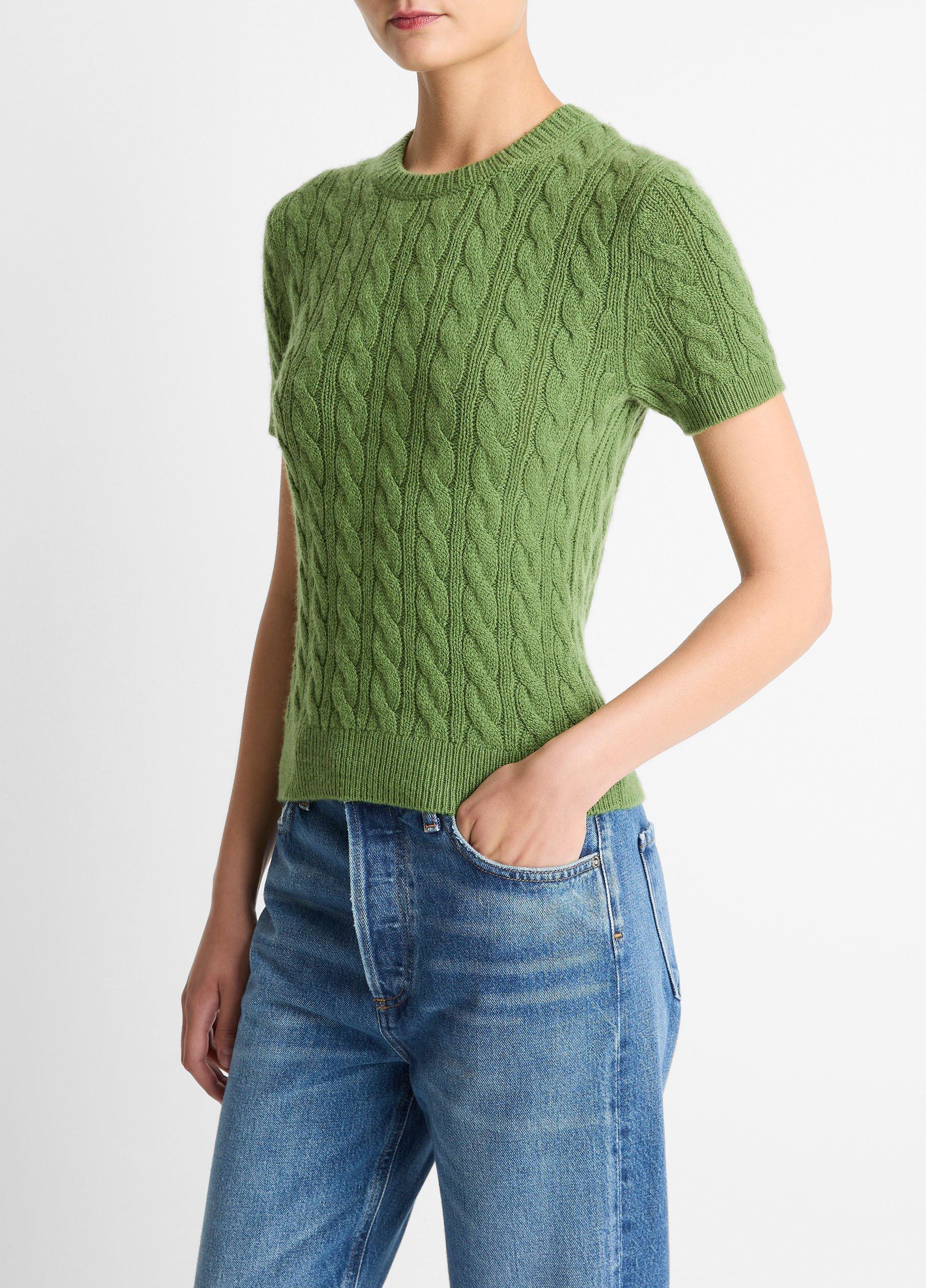 Cable-Knit Wool & Cashmere-Blend Short-Sleeve Sweater image number 1