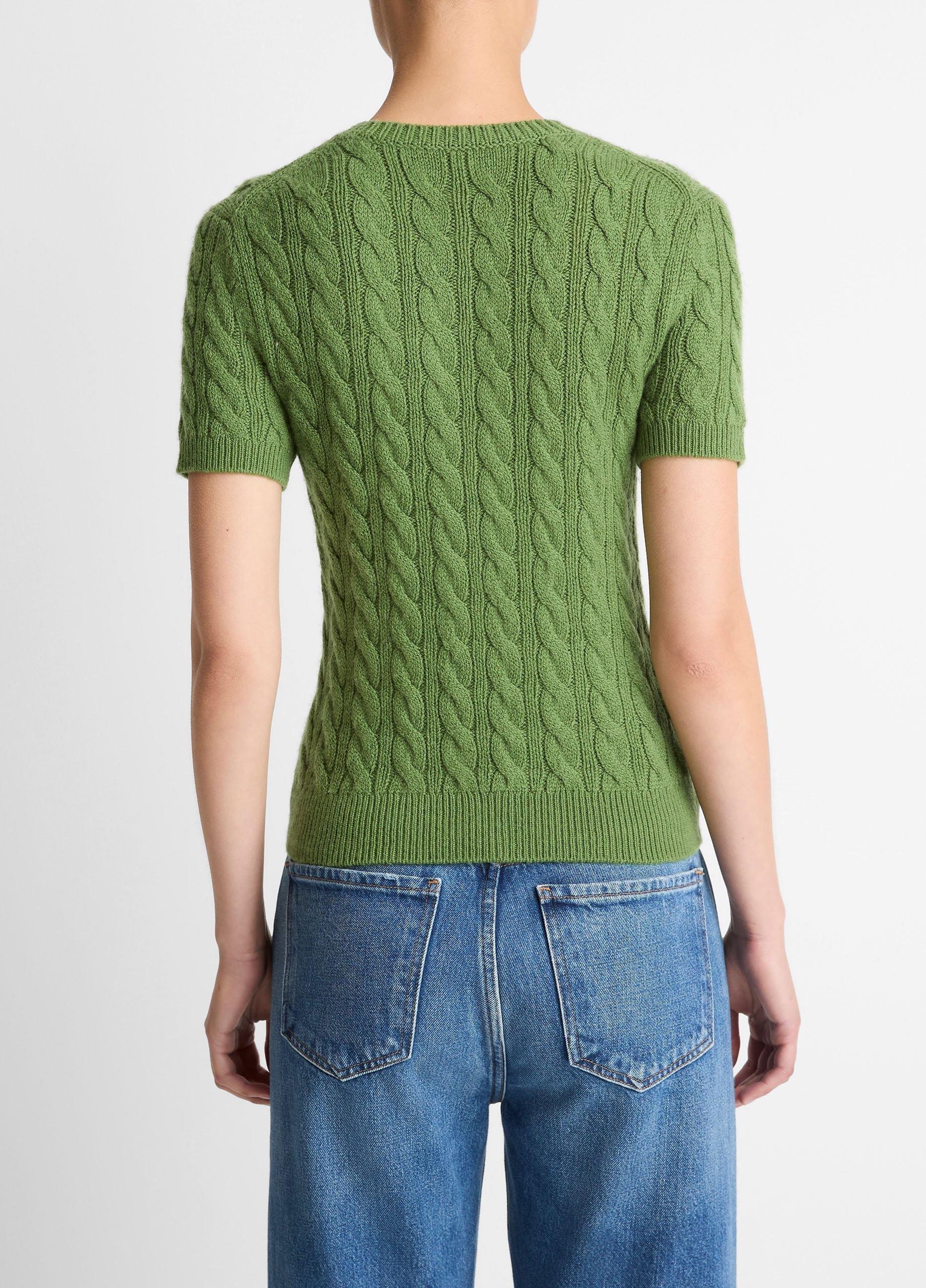 Cable-Knit Wool & Cashmere-Blend Short-Sleeve Sweater image number 2