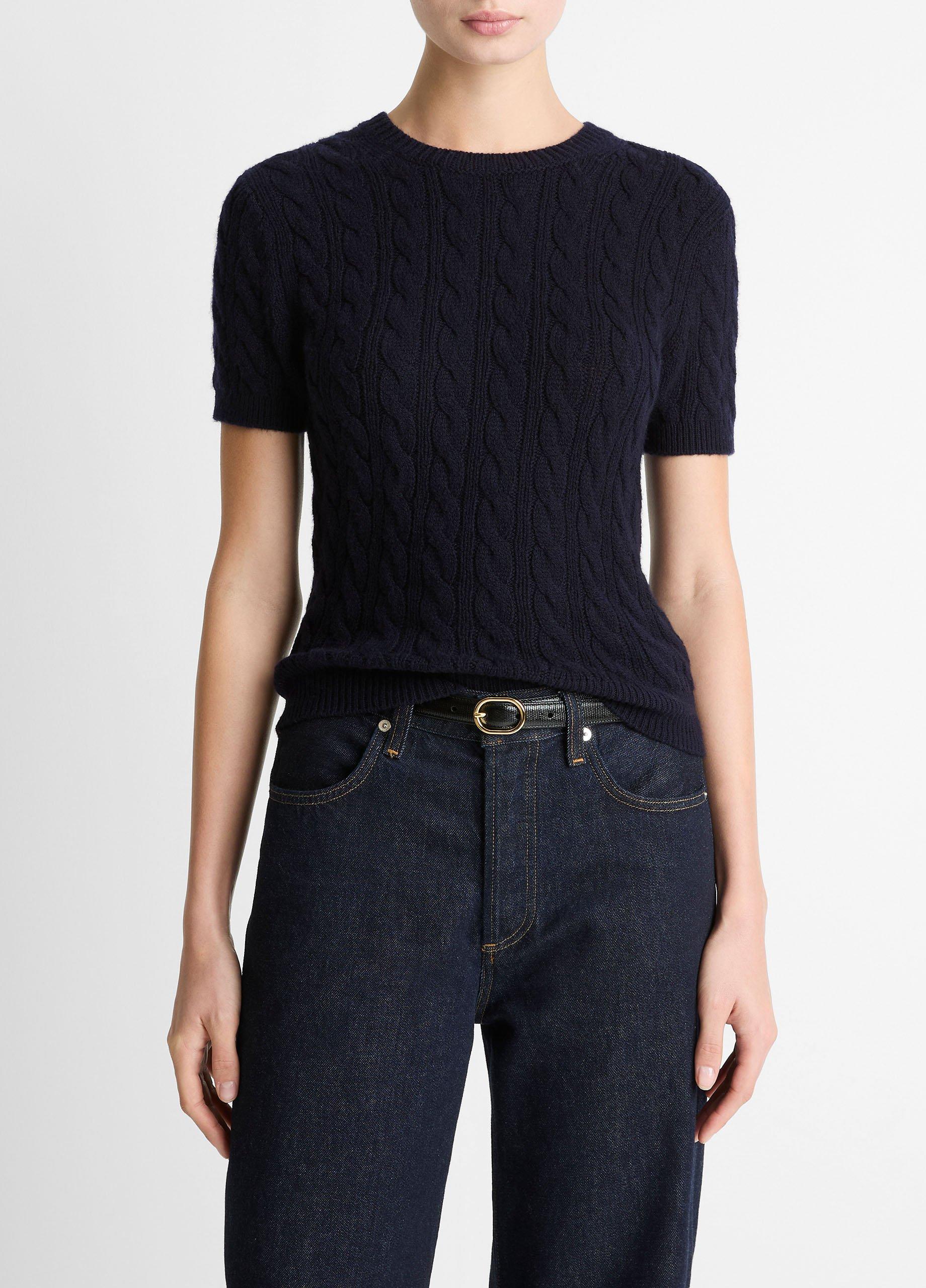 Cable-Knit Wool & Cashmere-Blend Short-Sleeve Sweater image number 0