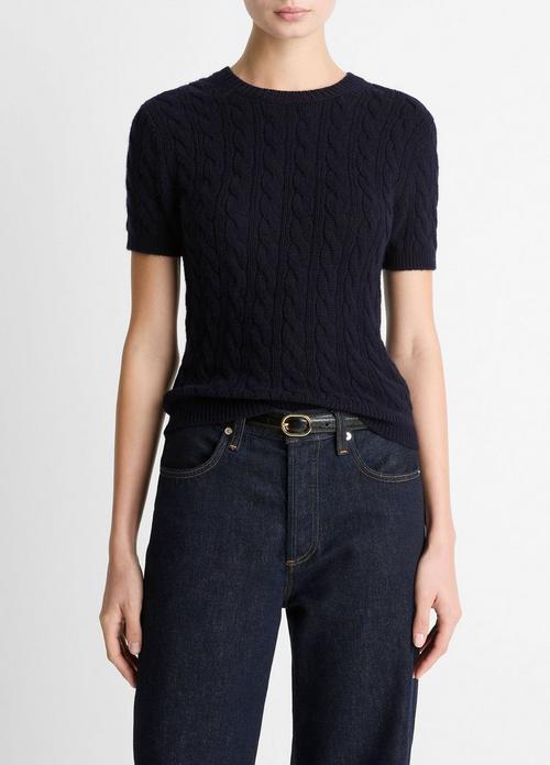 Cable-Knit Wool & Cashmere-Blend Short-Sleeve Sweater
