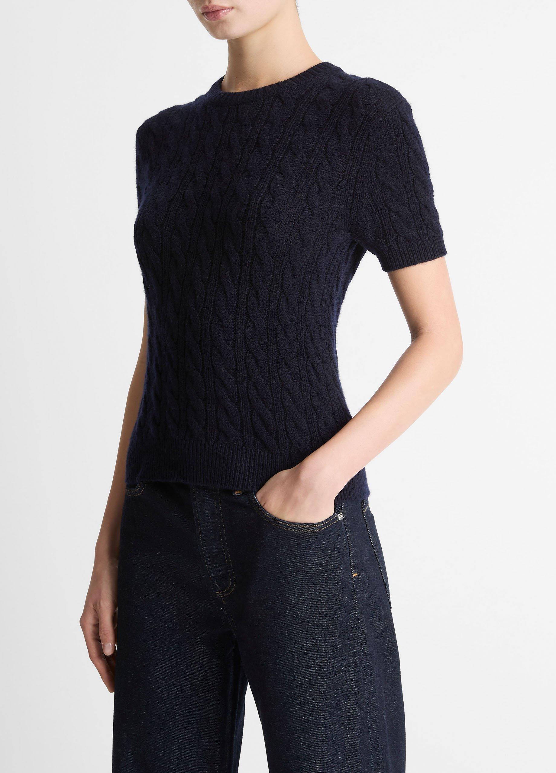 Cable-Knit Wool & Cashmere-Blend Short-Sleeve Sweater image number 1