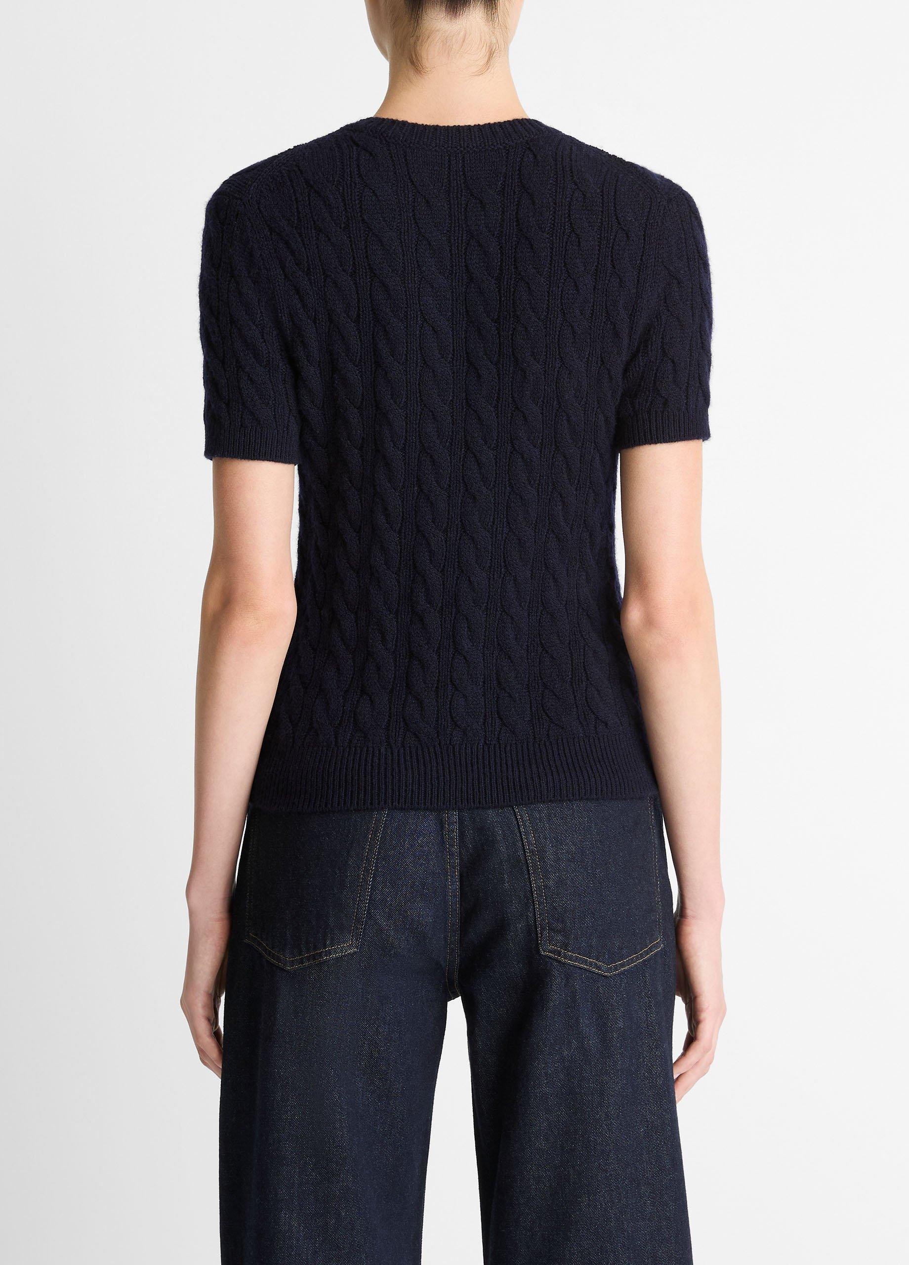 Cable-Knit Wool & Cashmere-Blend Short-Sleeve Sweater image number 2