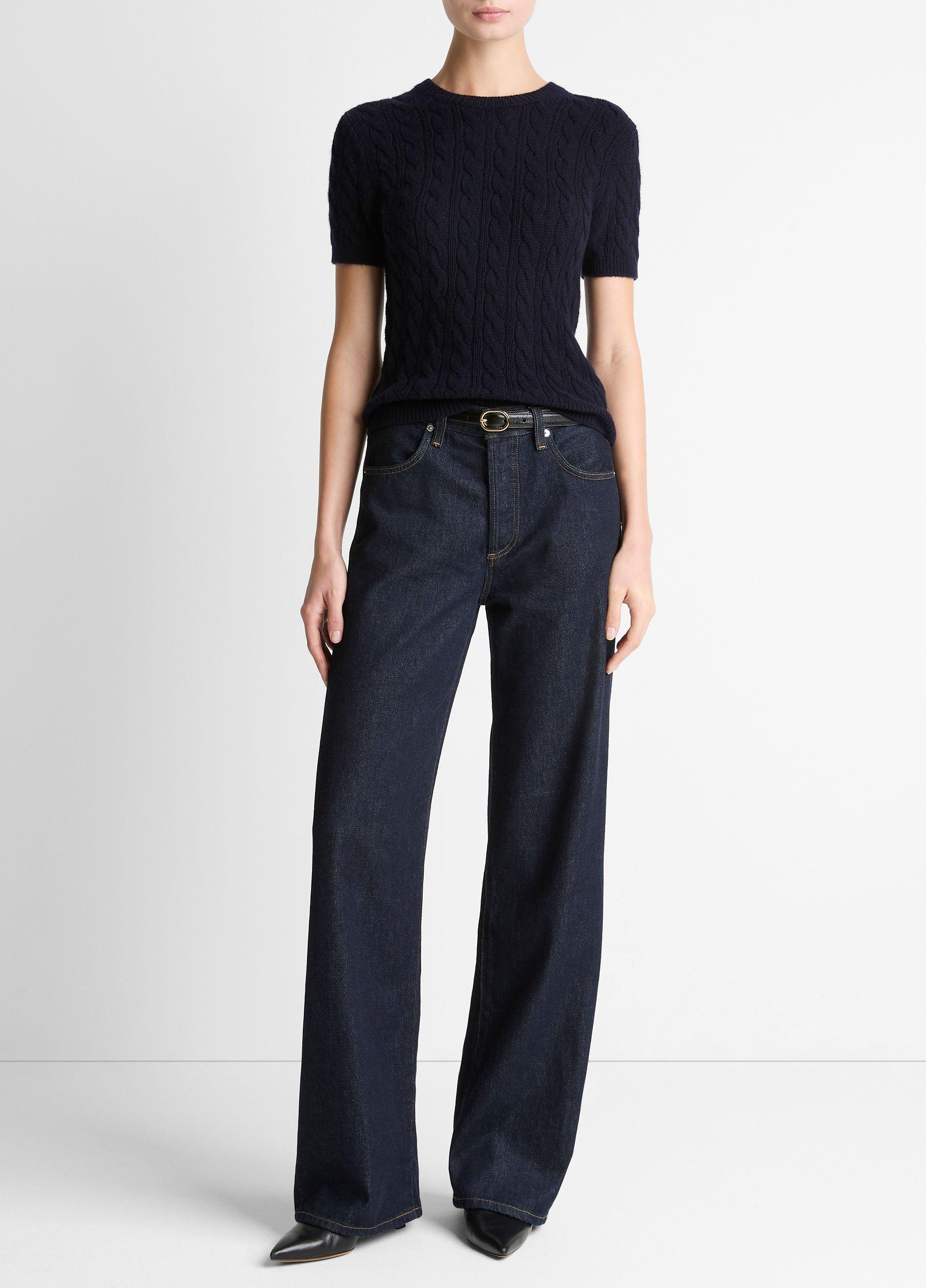 Cable-Knit Wool & Cashmere-Blend Short-Sleeve Sweater image number 3