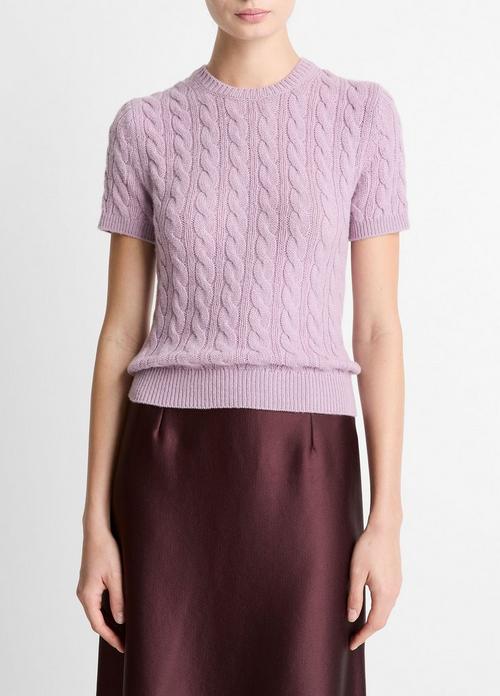 Cable-Knit Wool & Cashmere-Blend Short-Sleeve Sweater