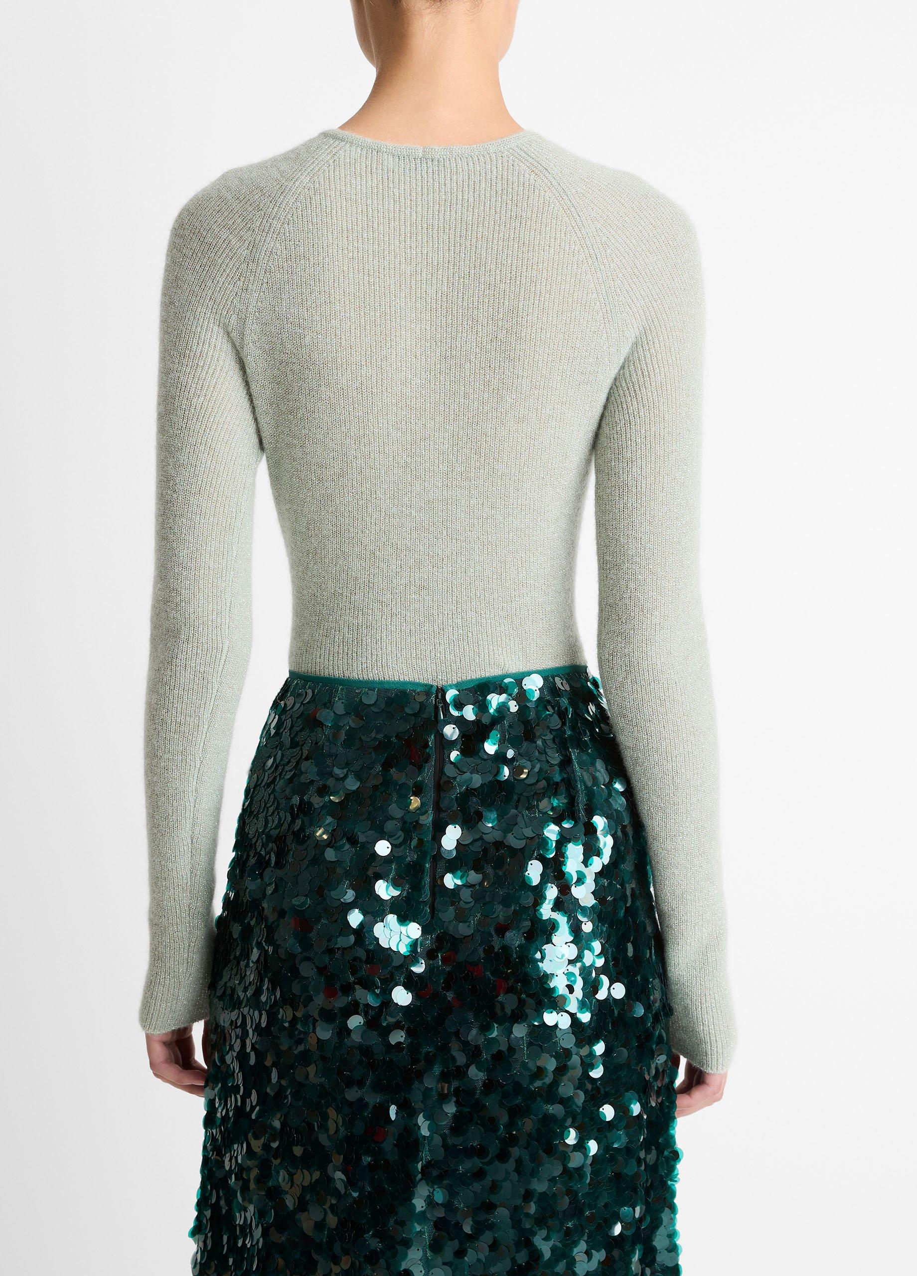 Metallic Ribbed High V-Neck Sweater image number 2