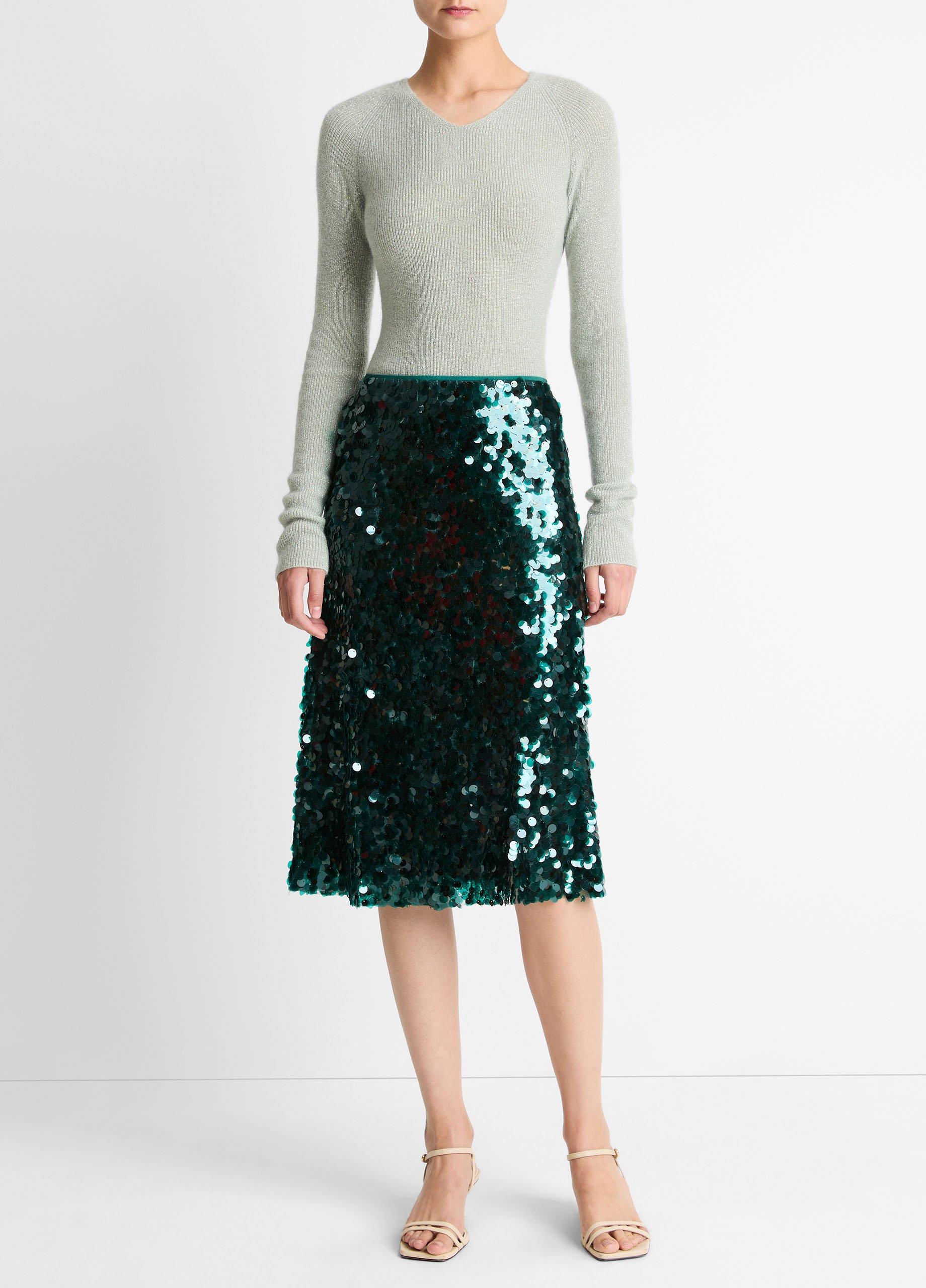 Metallic Ribbed High V-Neck Sweater image number 3