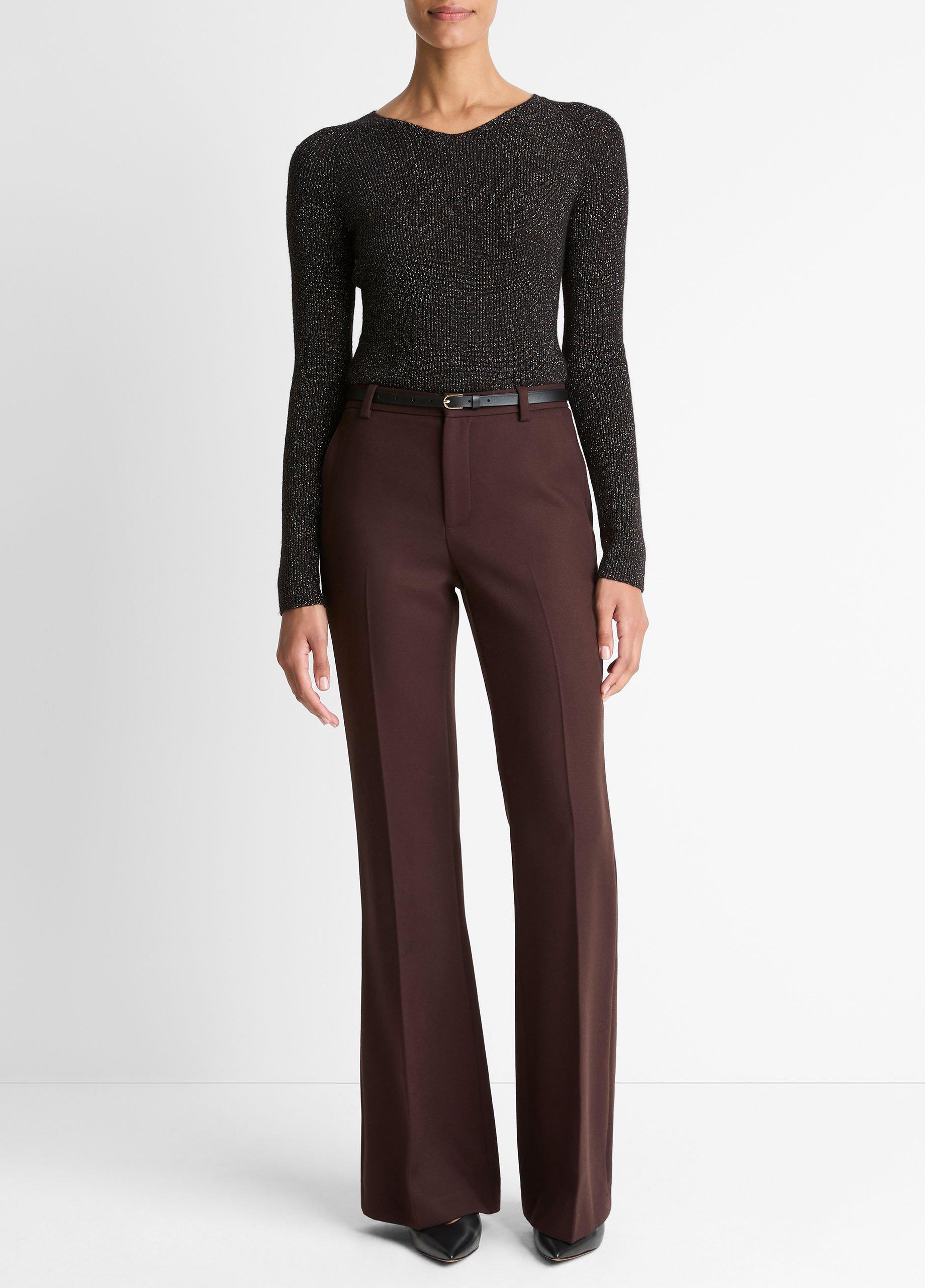 Metallic Ribbed High V-Neck Sweater image number 3