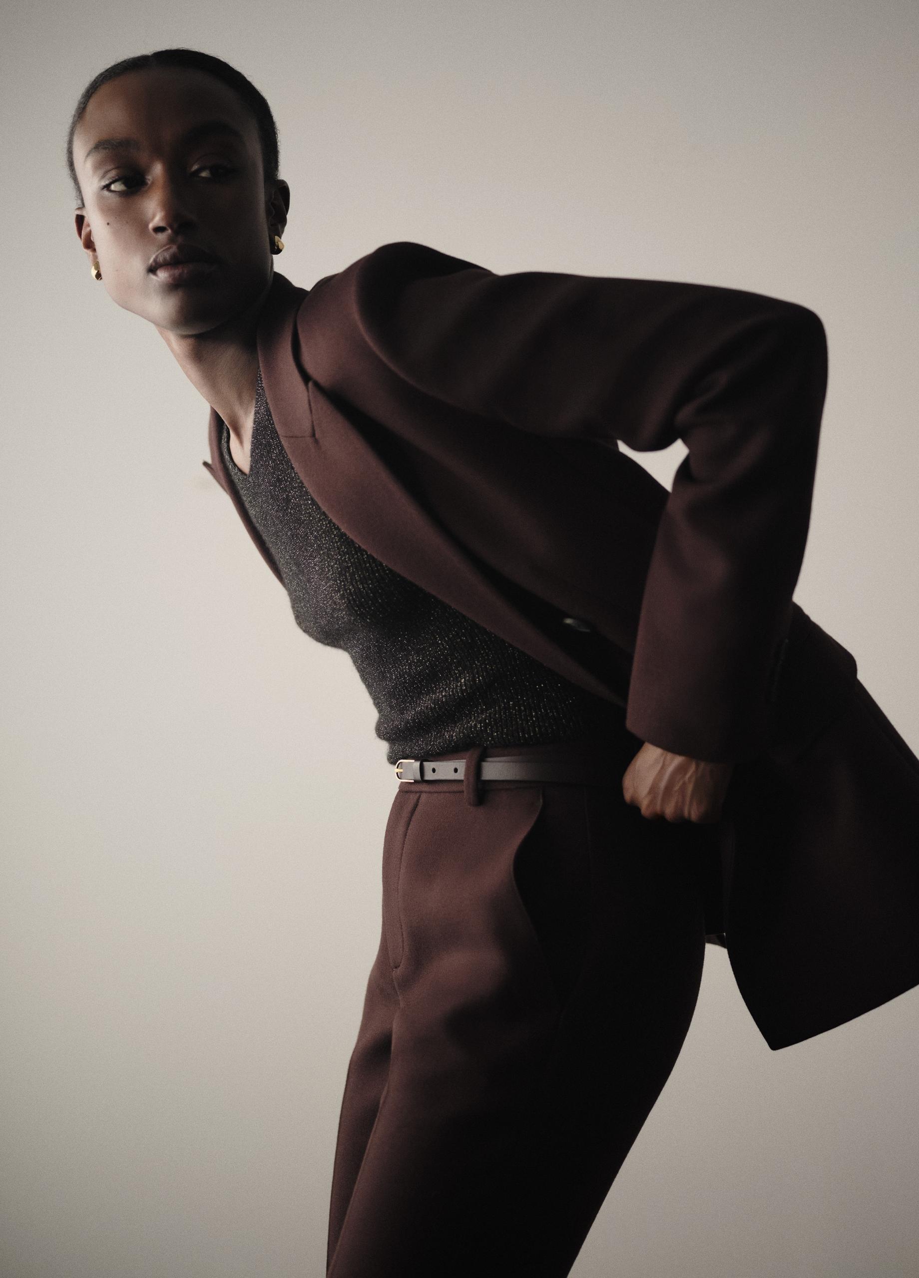 Metallic Ribbed High V-Neck Sweater image number 5