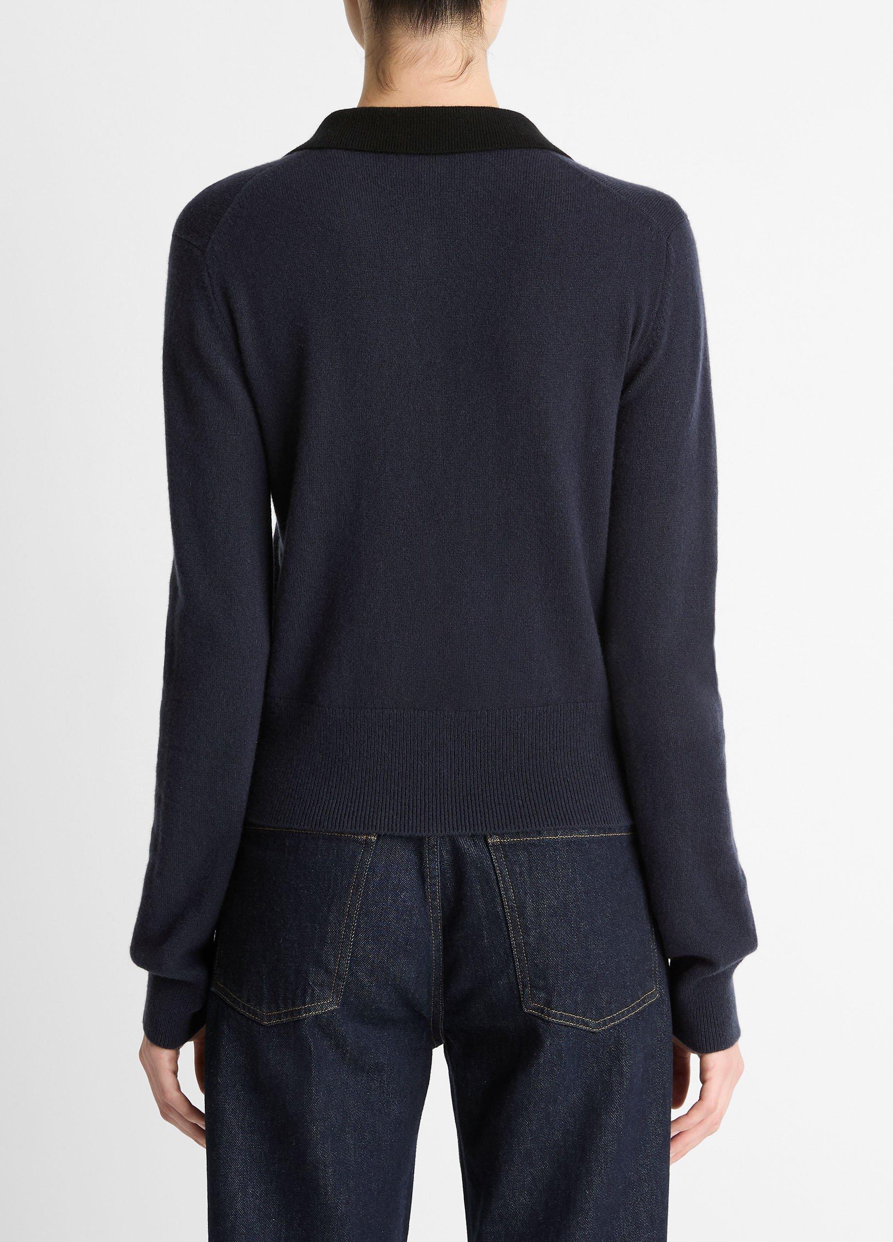 Contrast-Trim Wool & Cashmere-Blend Collared Cardigan image number 2