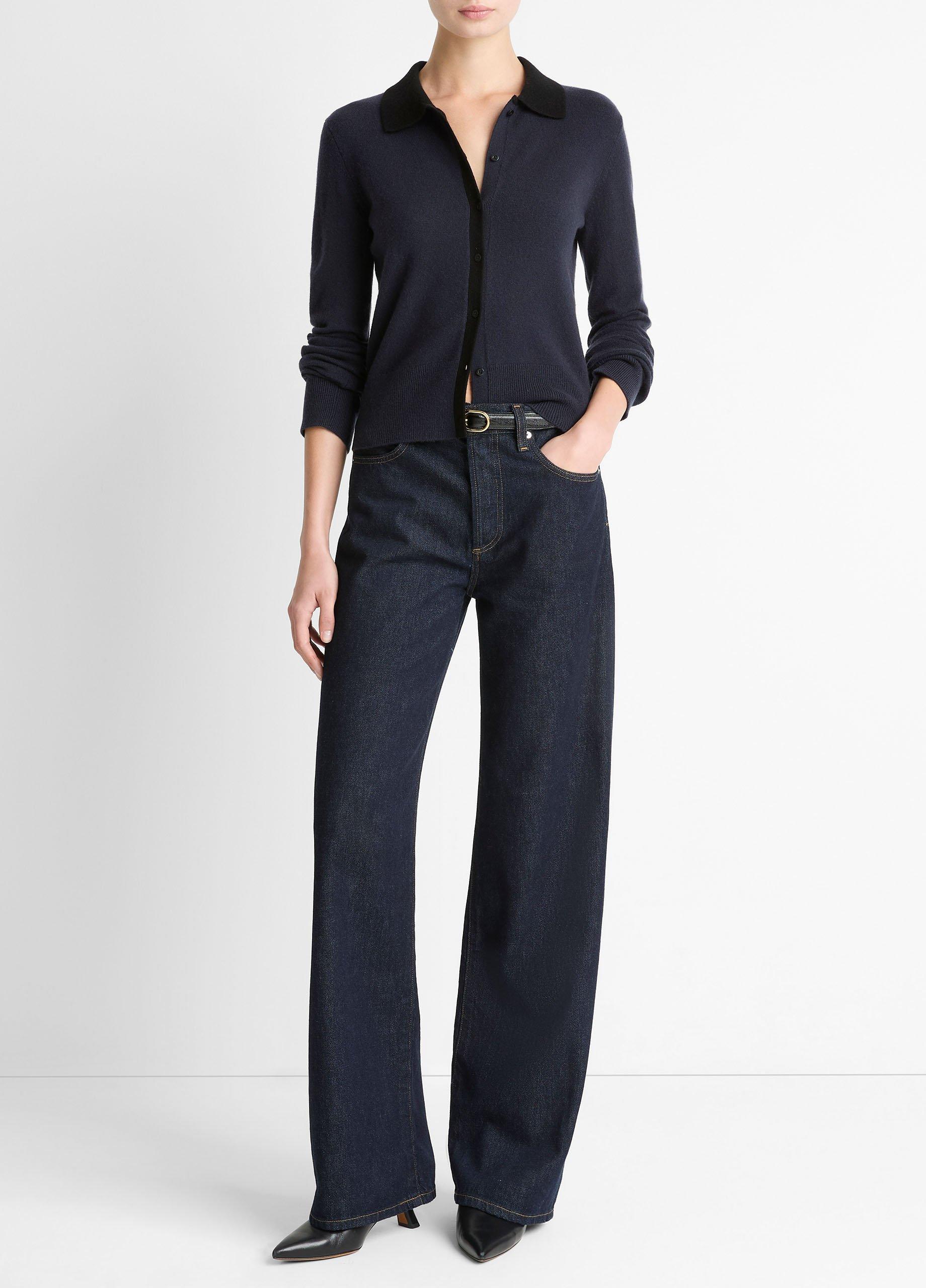 Contrast-Trim Wool & Cashmere-Blend Collared Cardigan image number 3