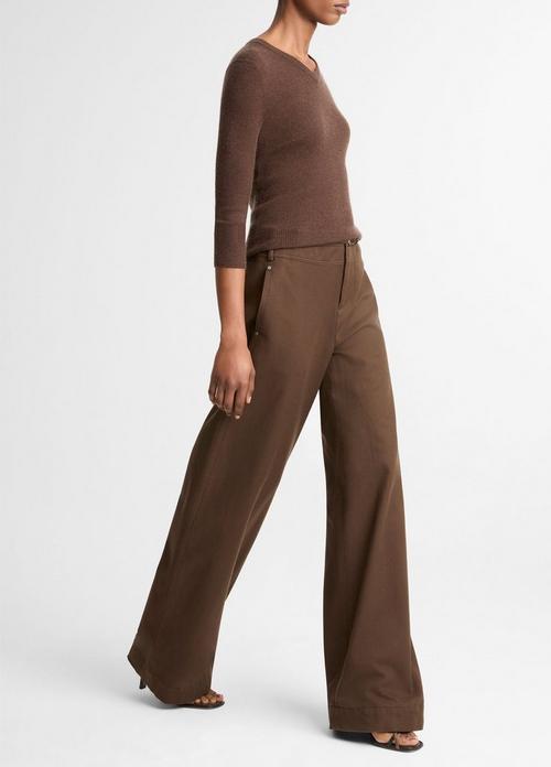 Italian Cotton Utility Double-Waist Wide-Leg Pant