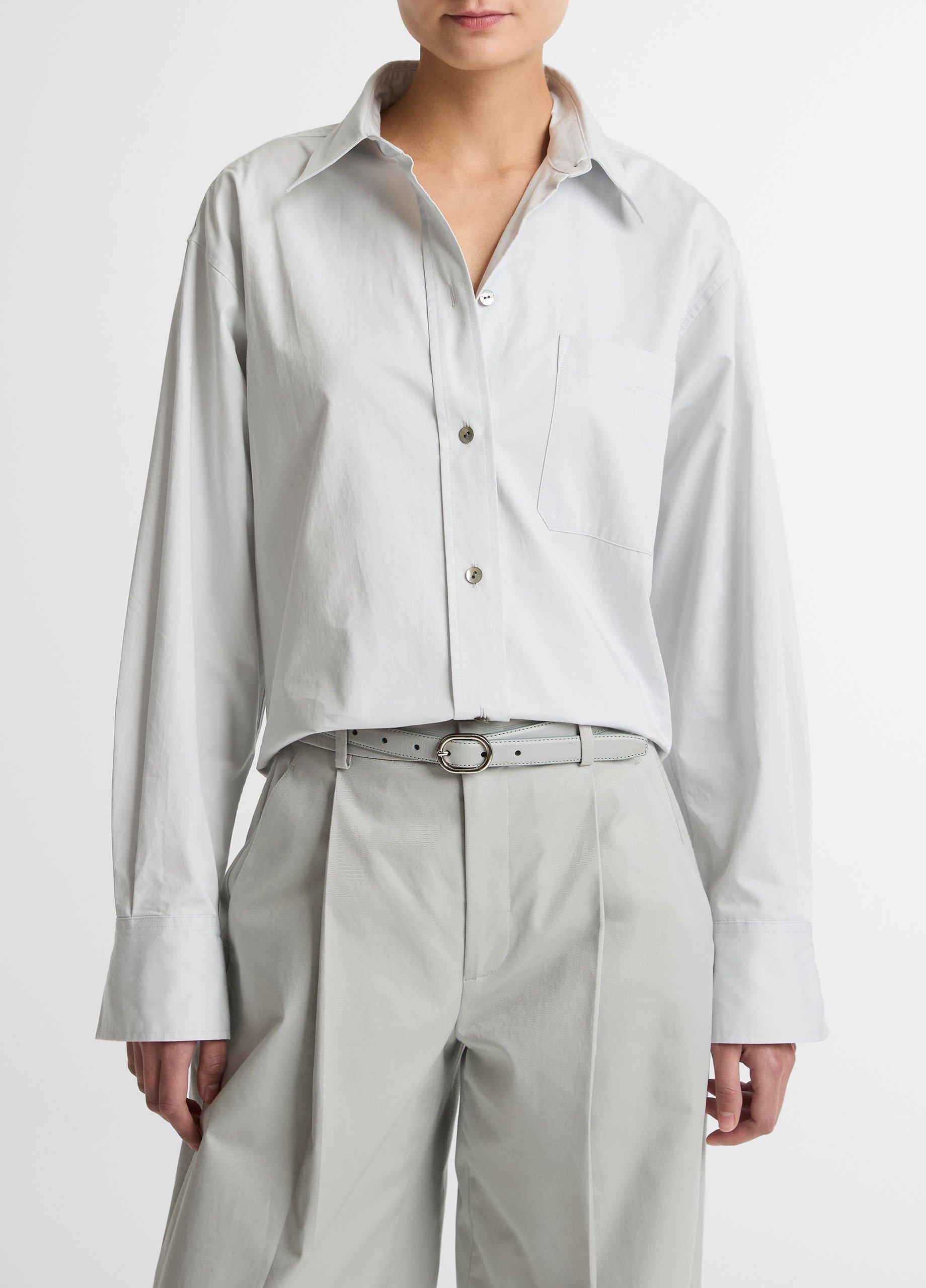 Cotton Cropped Button-Front Shirt image number 0