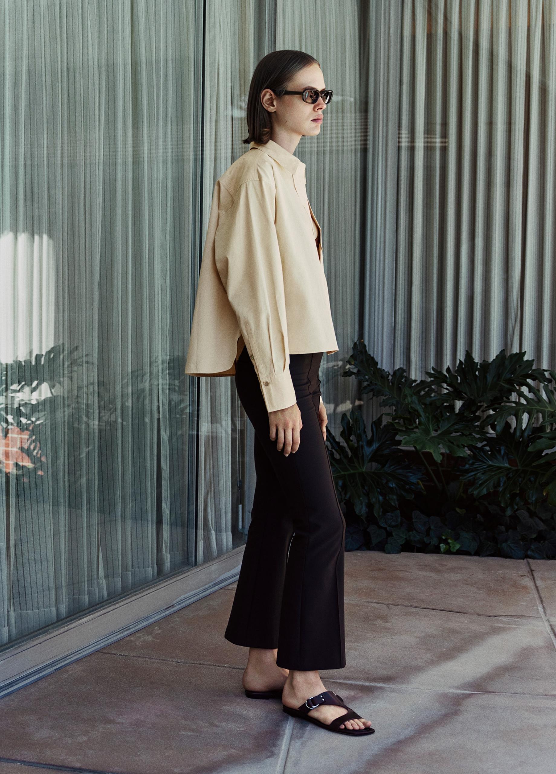 Cotton Cropped Button-Front Shirt image number 4