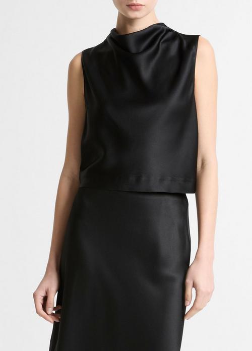 Satin Cropped Cowl-Neck Top