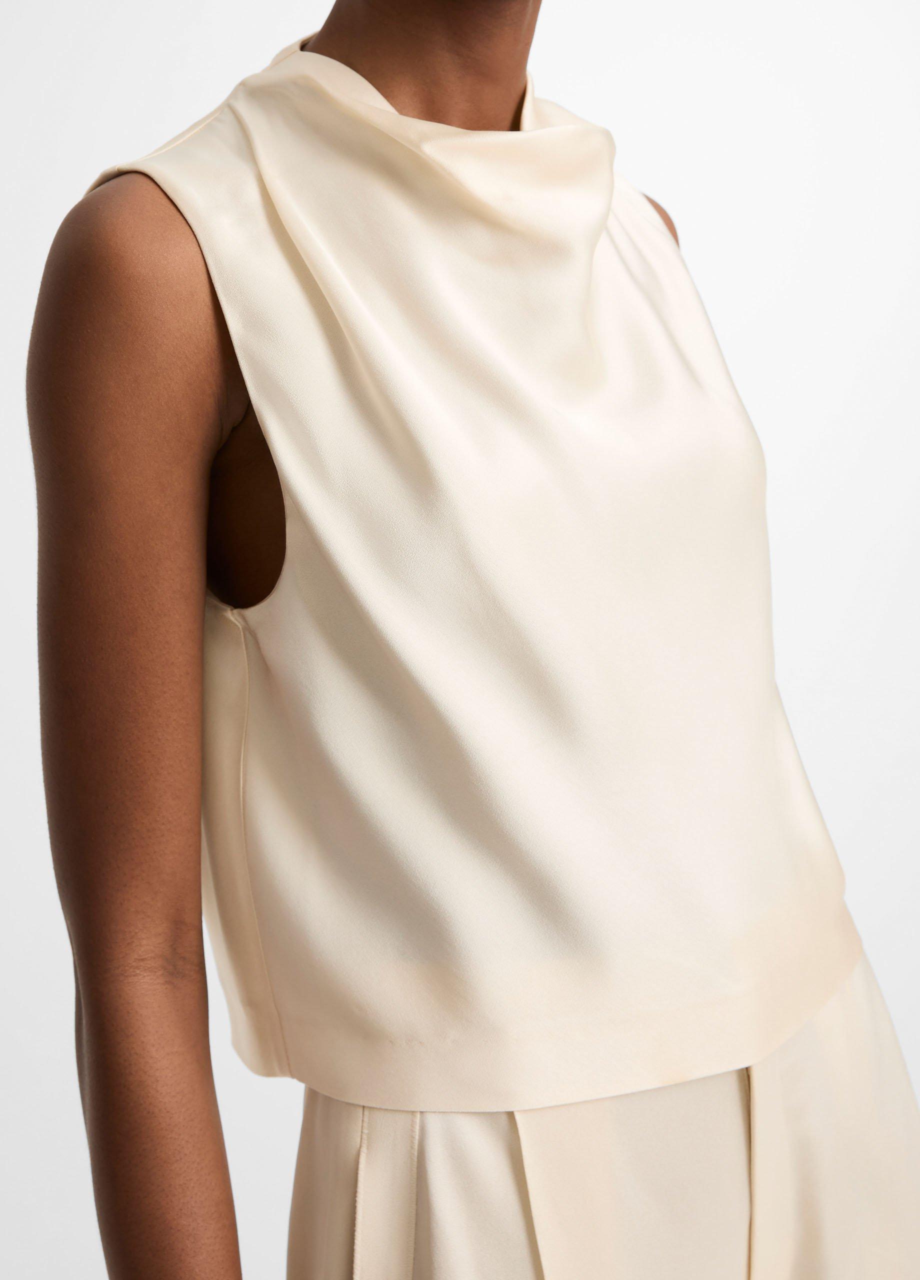 Satin Cropped Cowl-Neck Top image number 1