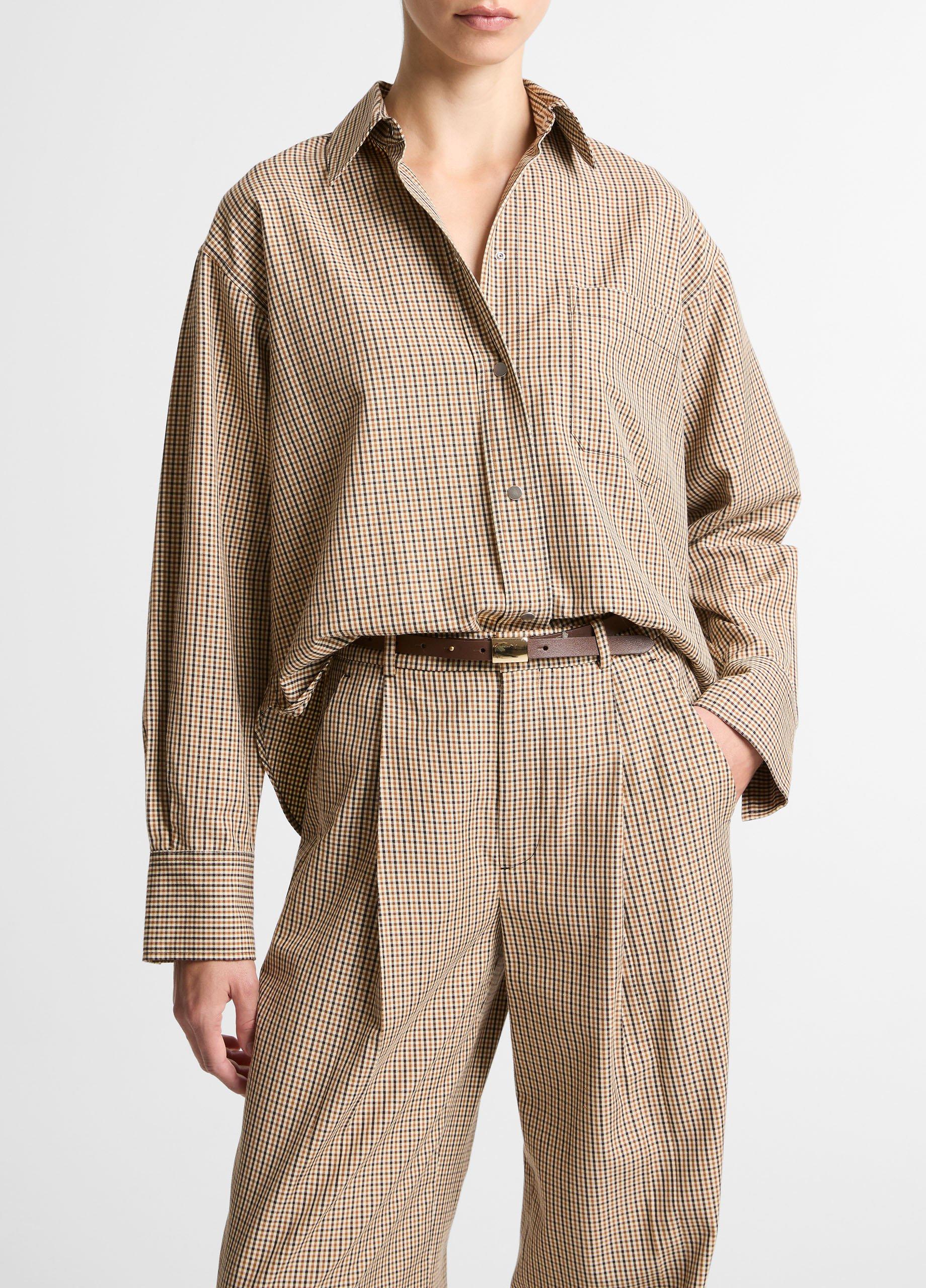 Checked Cotton-Blend Cropped Button-Front Shirt image number 0