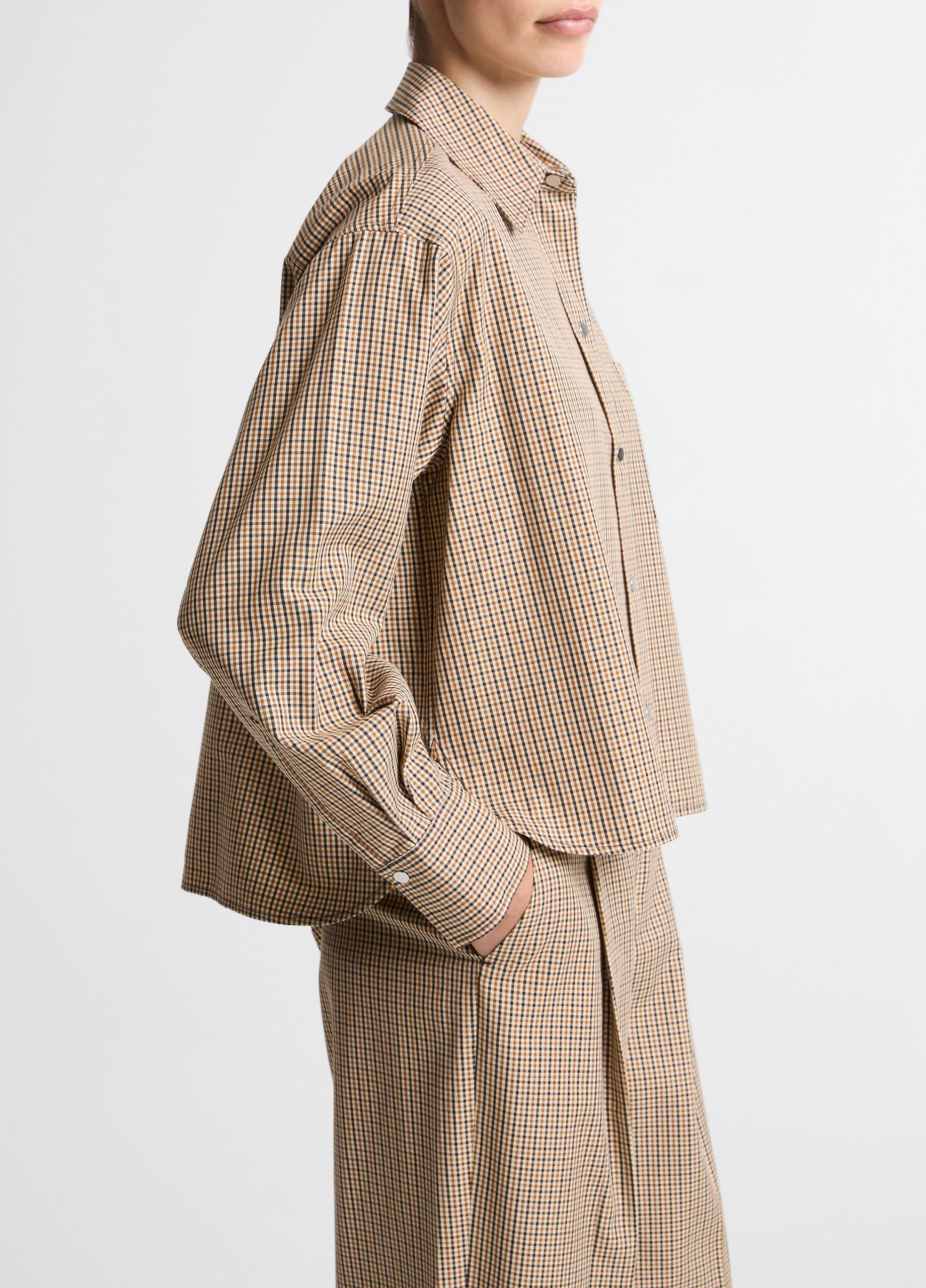 Checked Cotton-Blend Cropped Button-Front Shirt image number 1