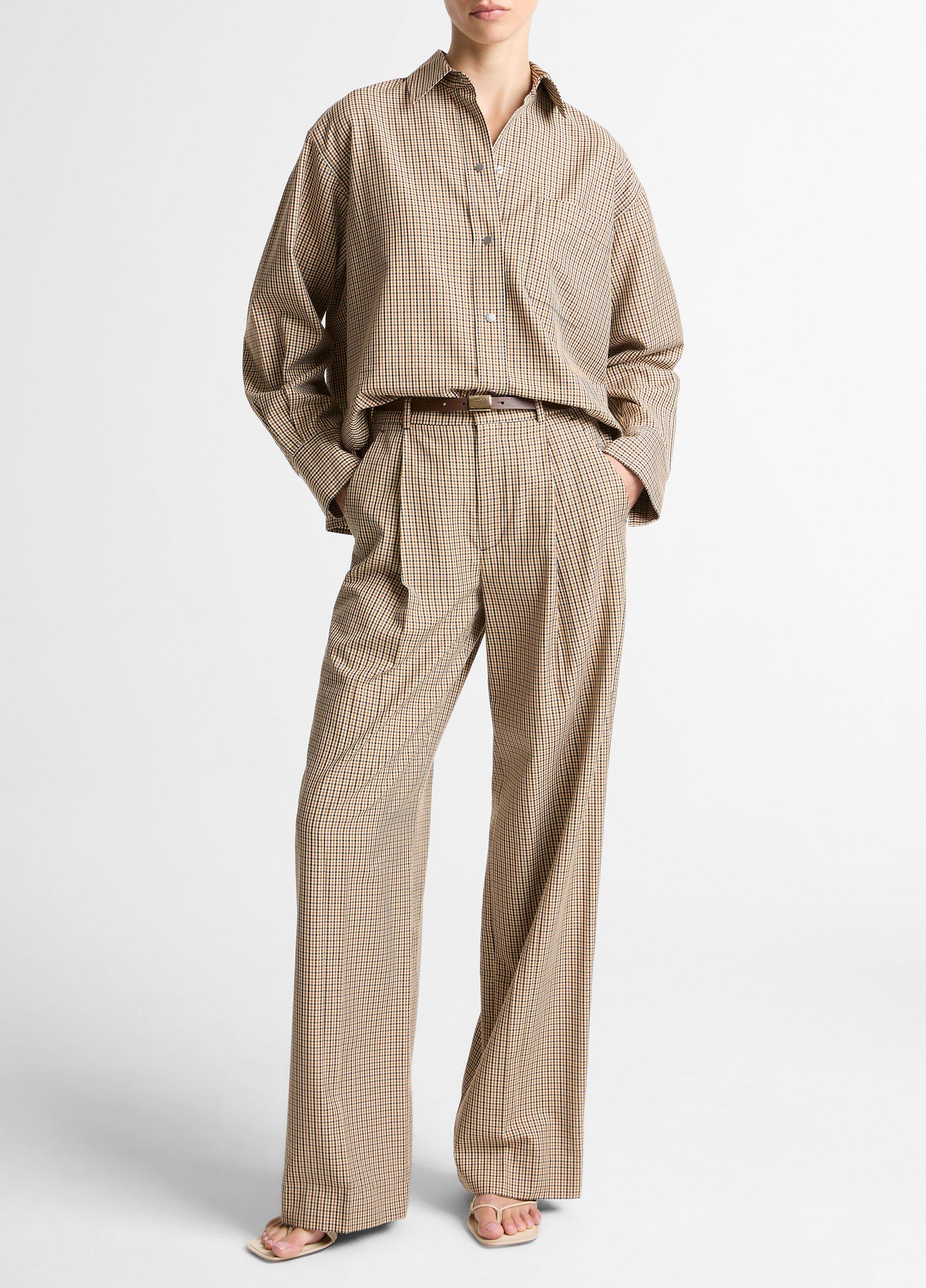 Checked Cotton-Blend Cropped Button-Front Shirt image number 3