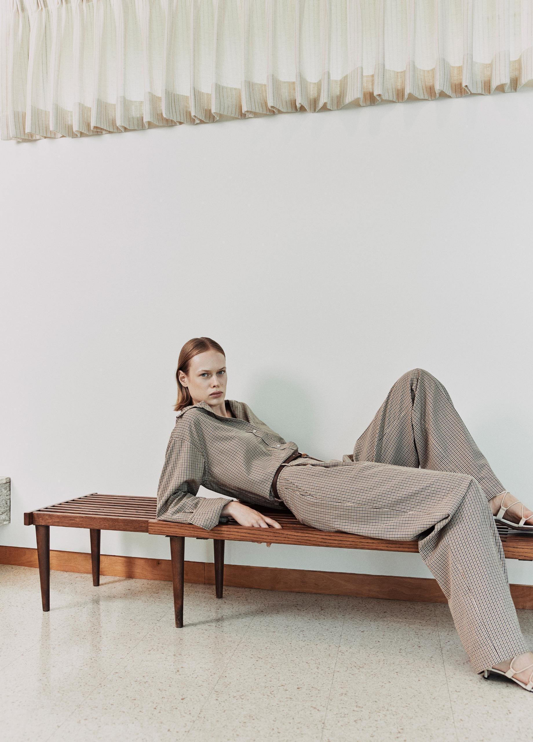 Checked Cotton-Blend Cropped Button-Front Shirt image number 4