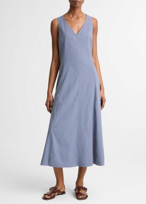 Linen-Blend V-Neck Dress
