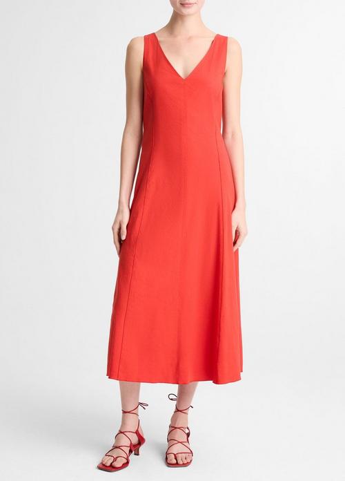 Linen-Blend V-Neck Dress