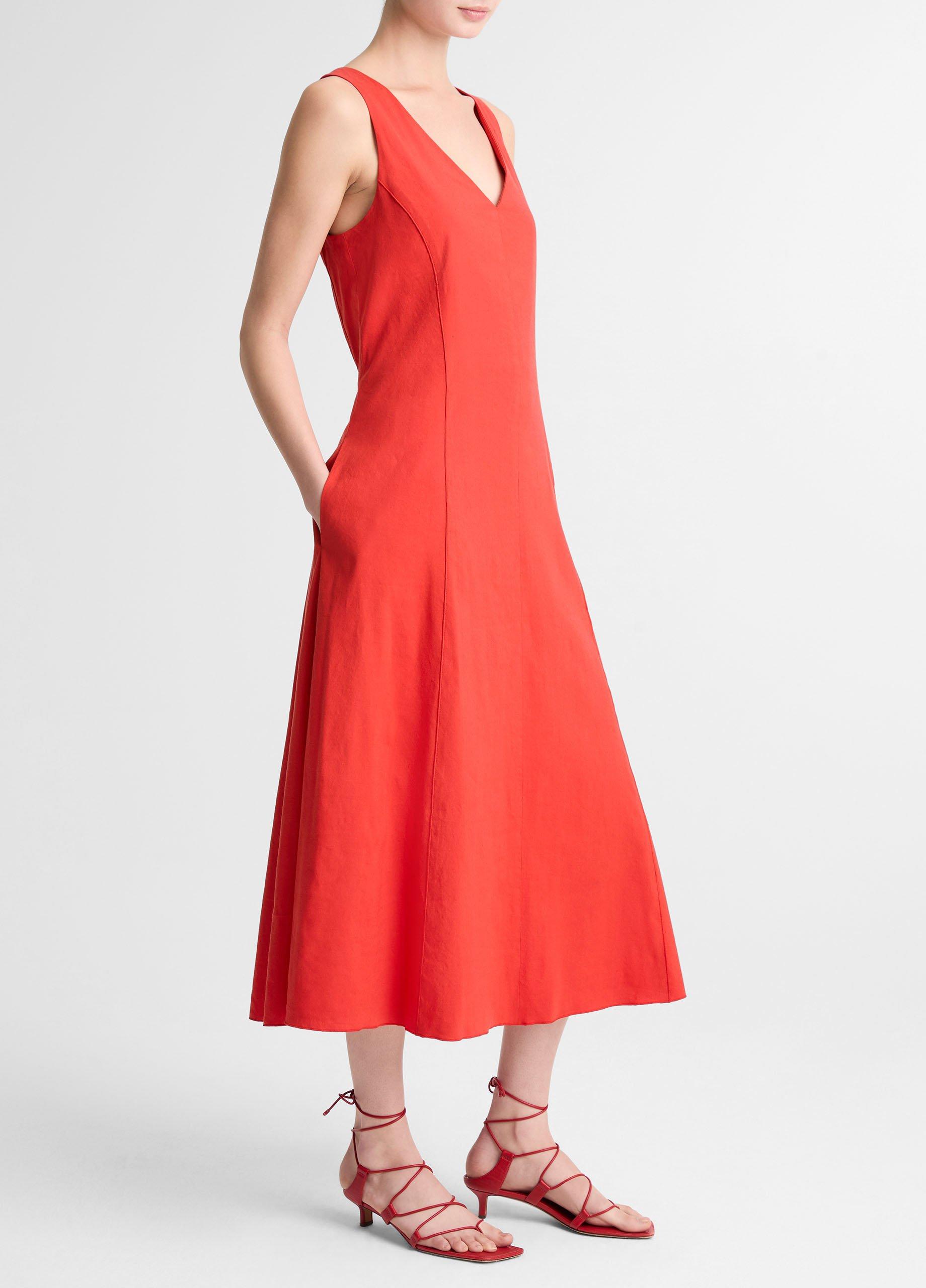 Linen-Blend V-Neck Dress image number 1