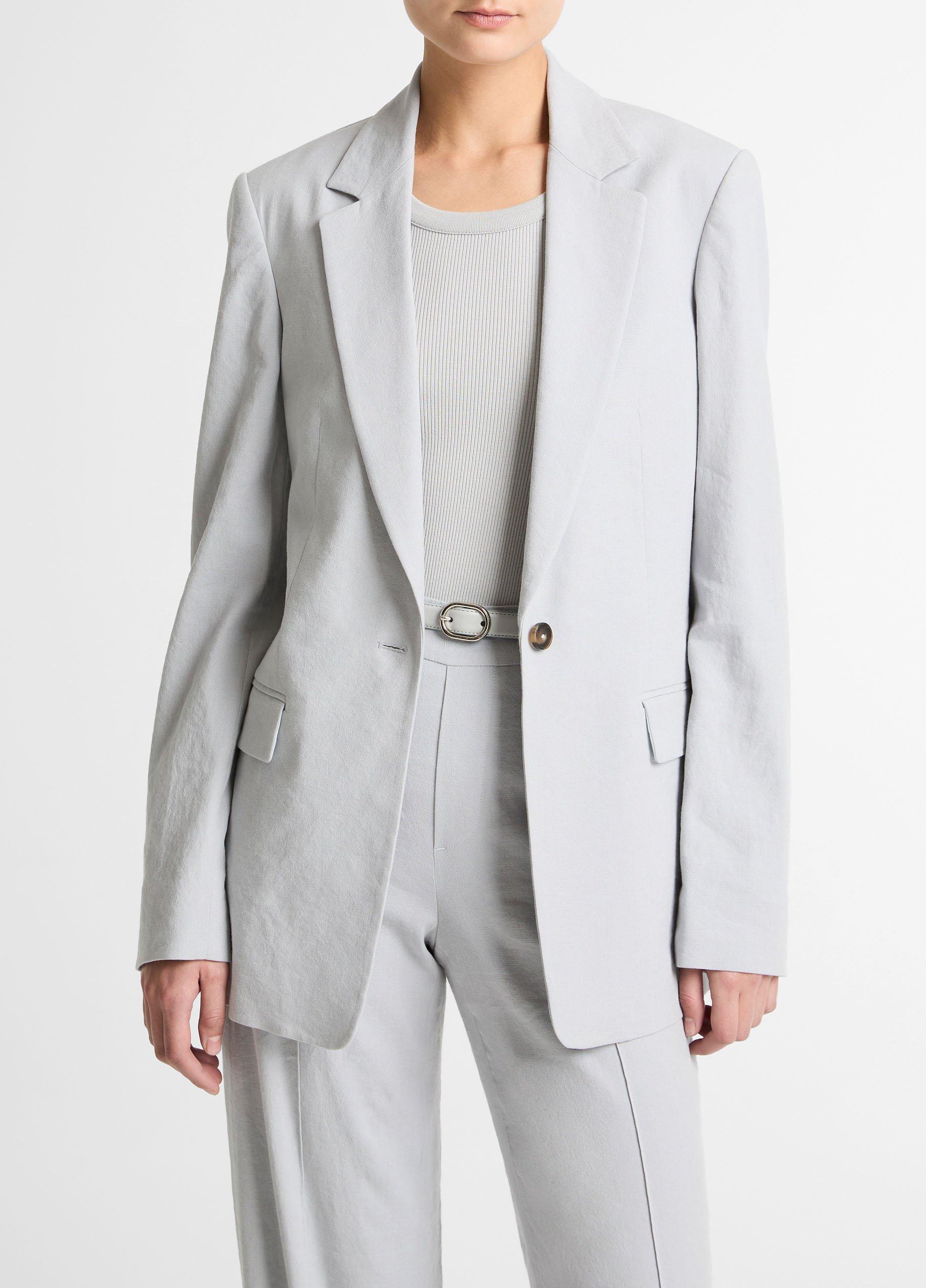 Women's Linen-Blend Single-Breasted Blazer, Bay Mist, Size 14 Vince