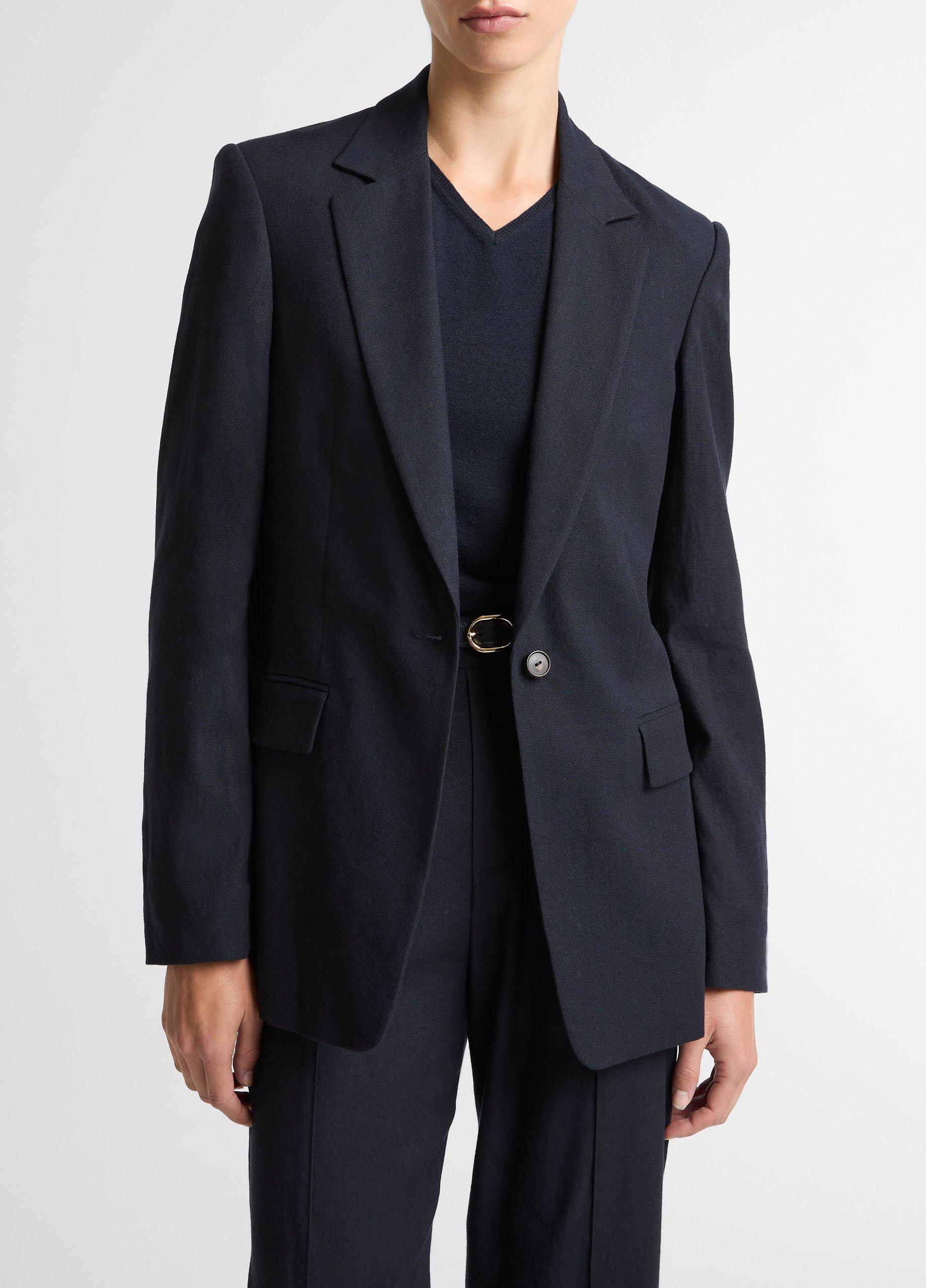 Women's Linen-Blend Single-Breasted Blazer, Coastal Blue, Size 2 Vince
