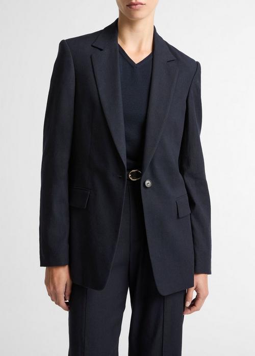 Linen-Blend Single-Breasted Blazer