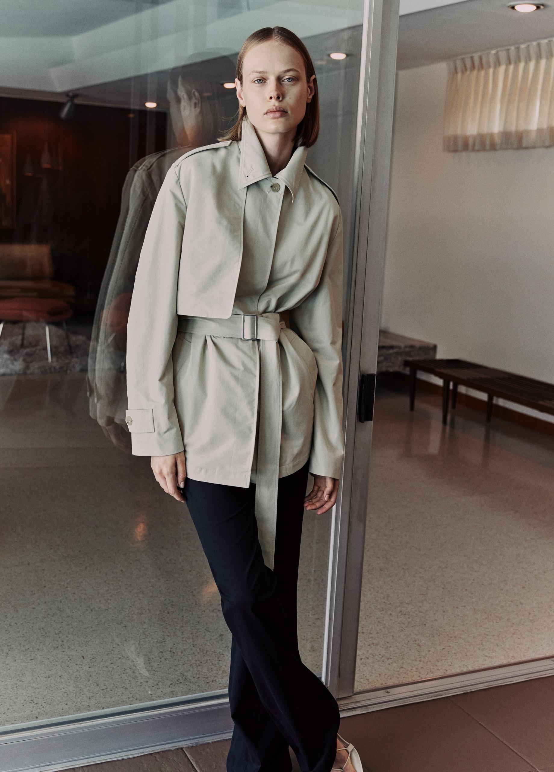 Cotton-Blend Short Trench Coat image number 4