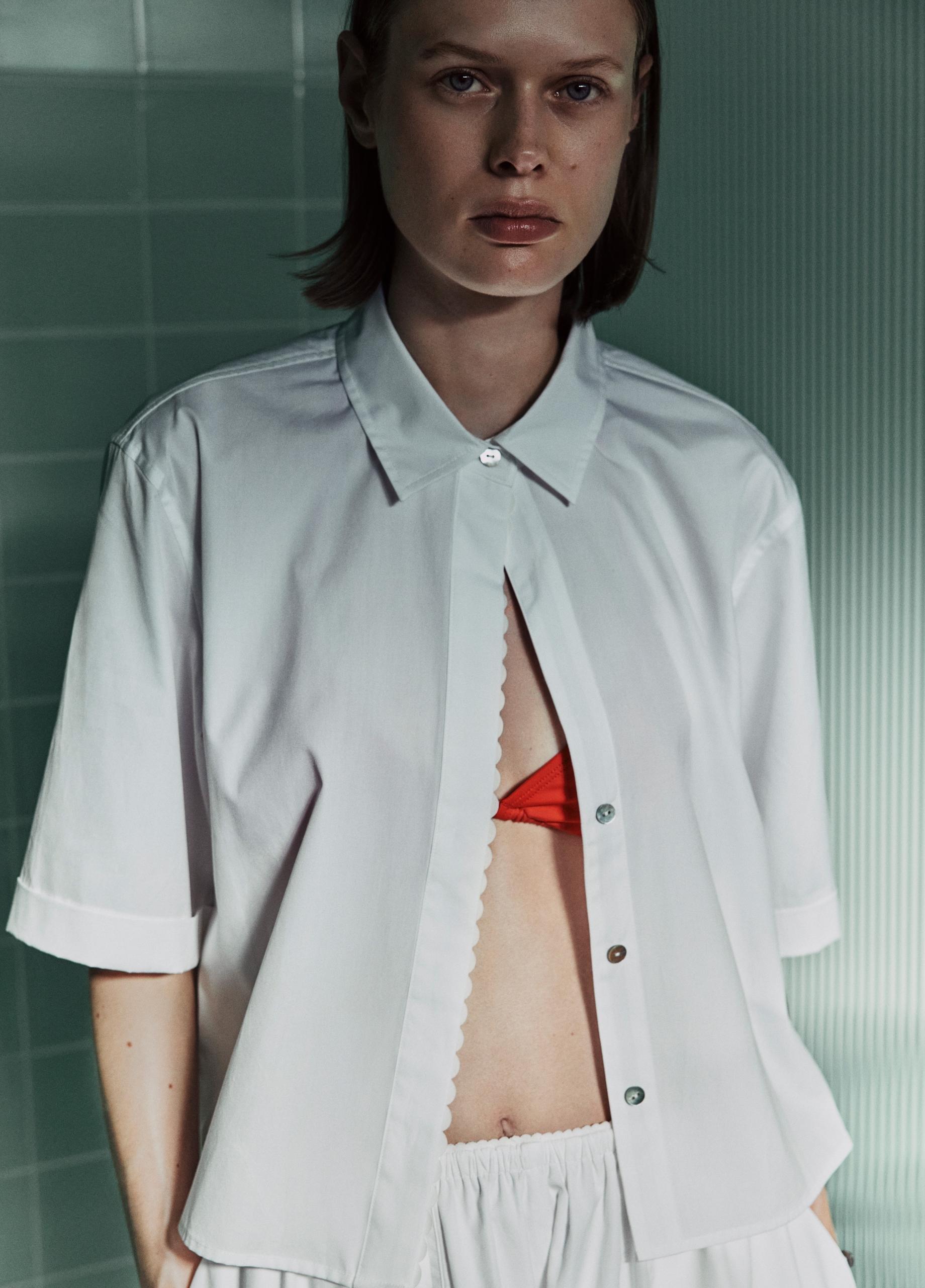 Scallop-Detail Cotton Button-Front Shirt image number 4