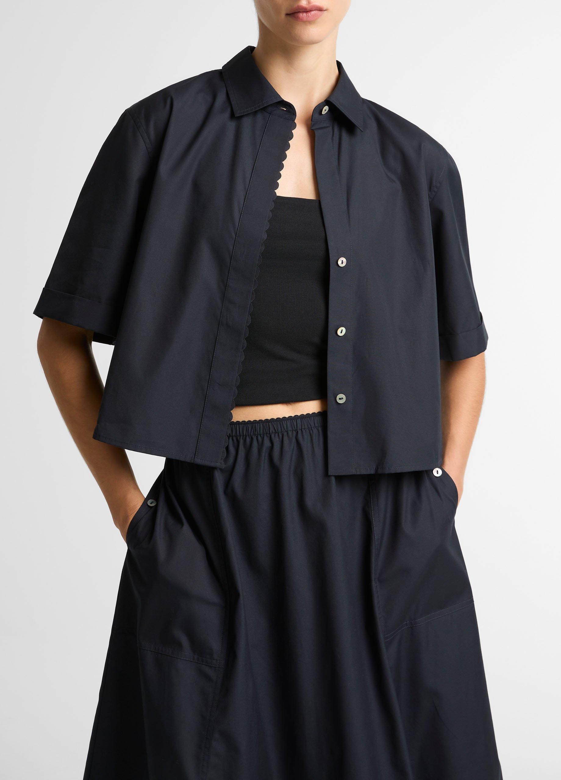 Scallop-Detail Cotton Button-Front Shirt