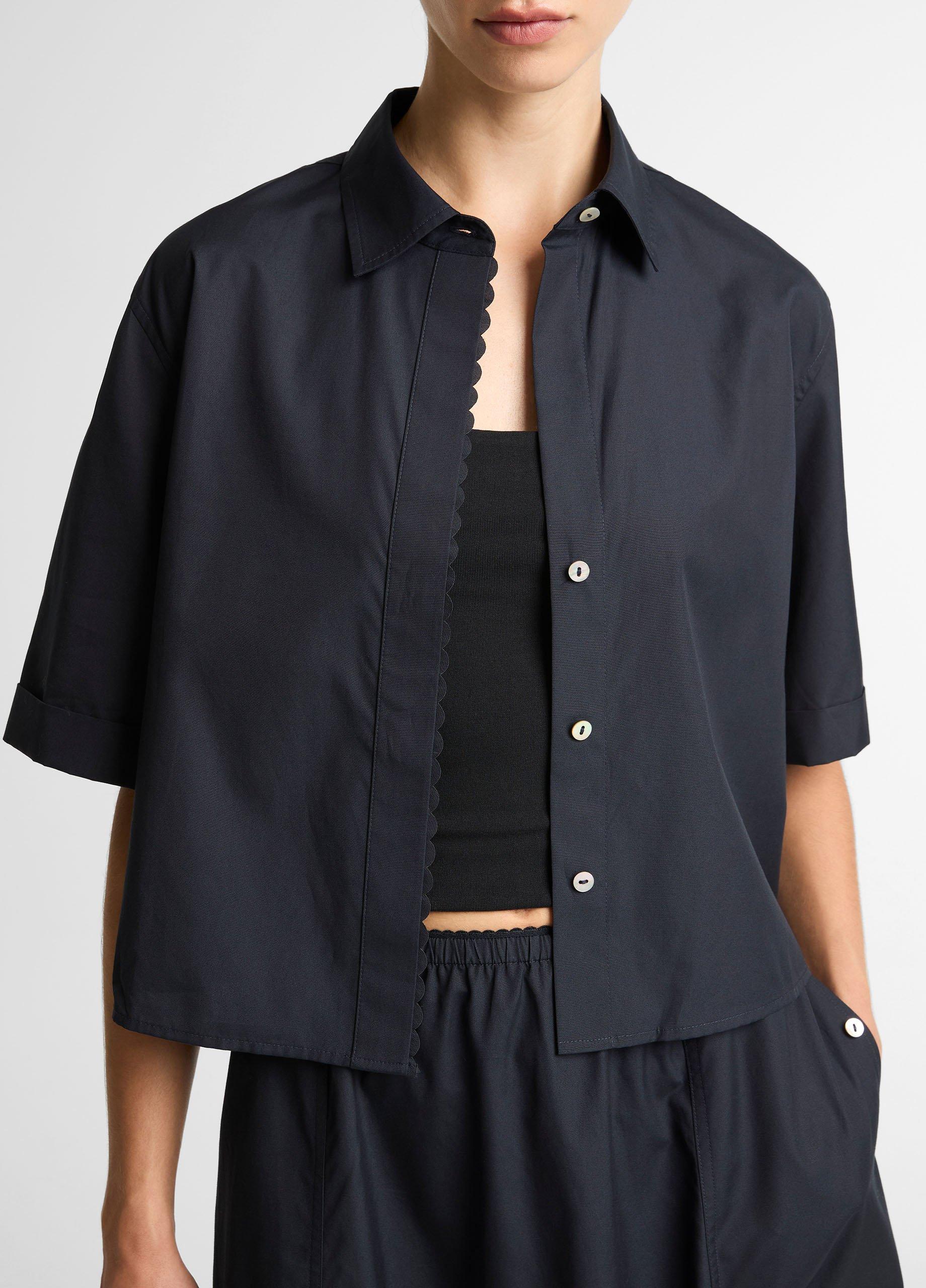Scallop-Detail Cotton Button-Front Shirt image number 1