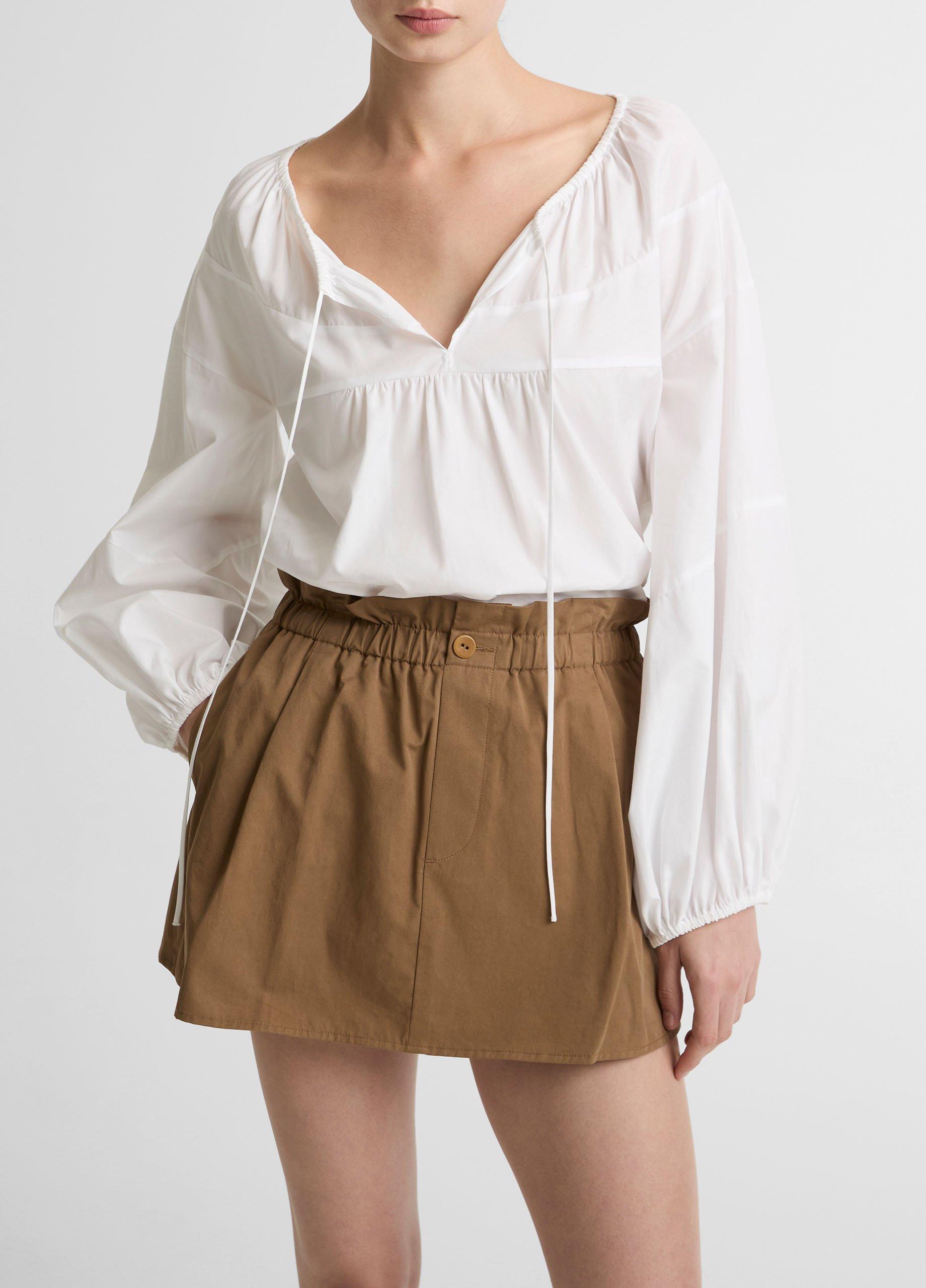 Shirred Cotton Tie-Neck Blouse image number 0