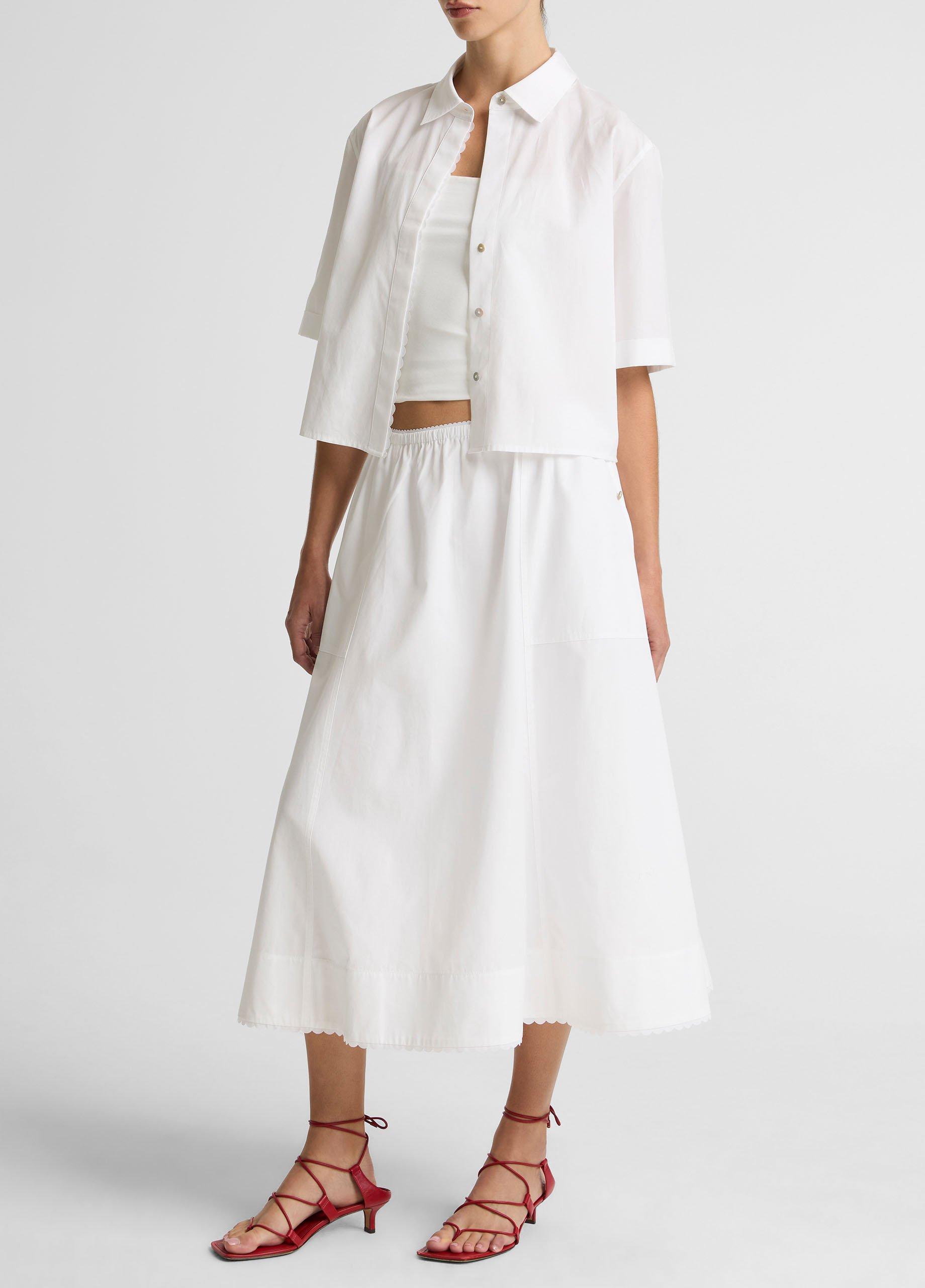 Scallop-Detail Cotton Midi Skirt image number 1