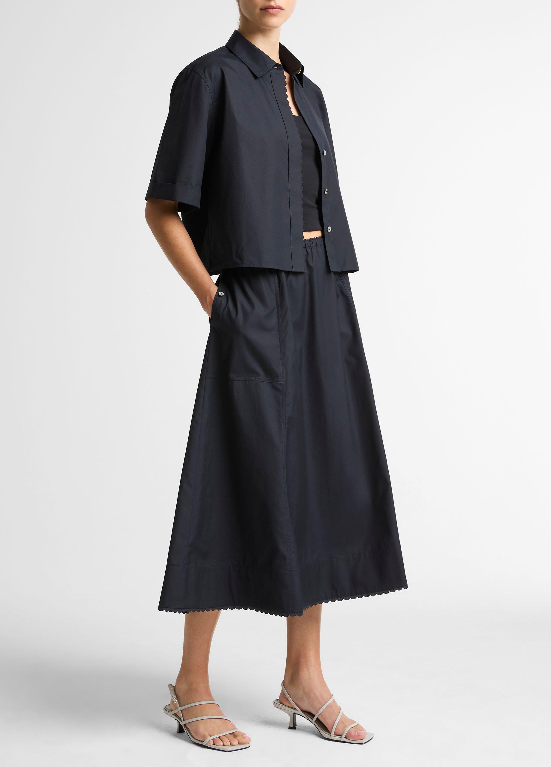 Scallop-Detail Cotton Midi Skirt image number 1
