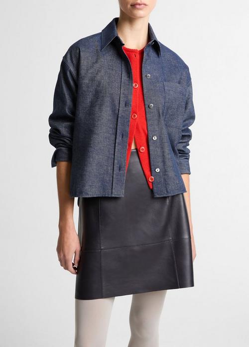 Cotton-Linen Chambray Cropped Button-Front Shirt