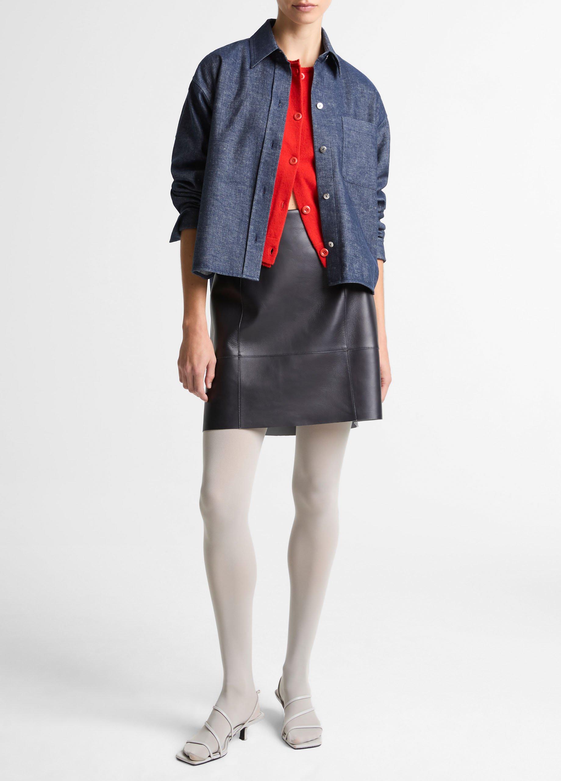 Cotton-Linen Chambray Cropped Button-Front Shirt image number 3